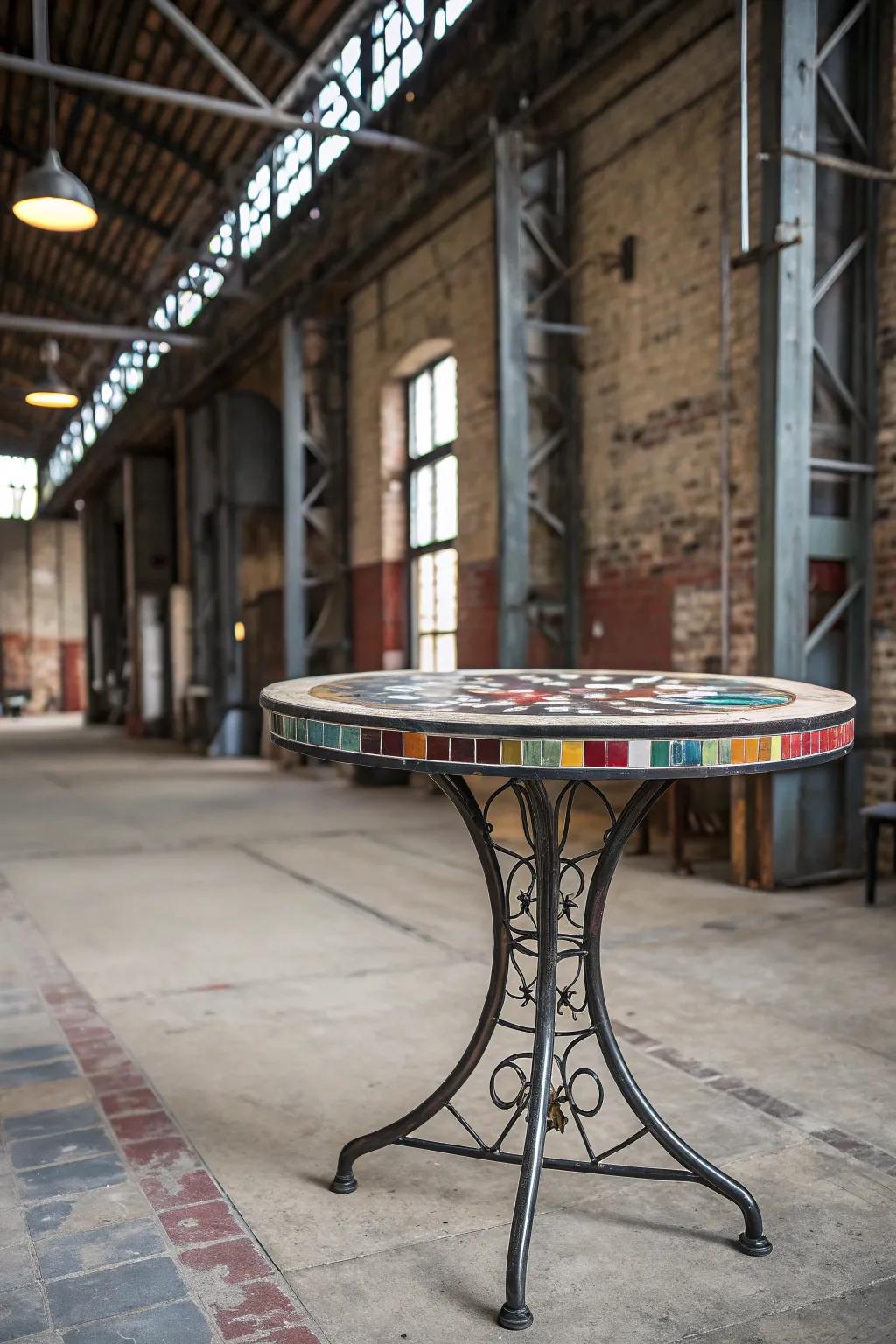 Industrial mosaics merge metal and tiles for a modern edge.