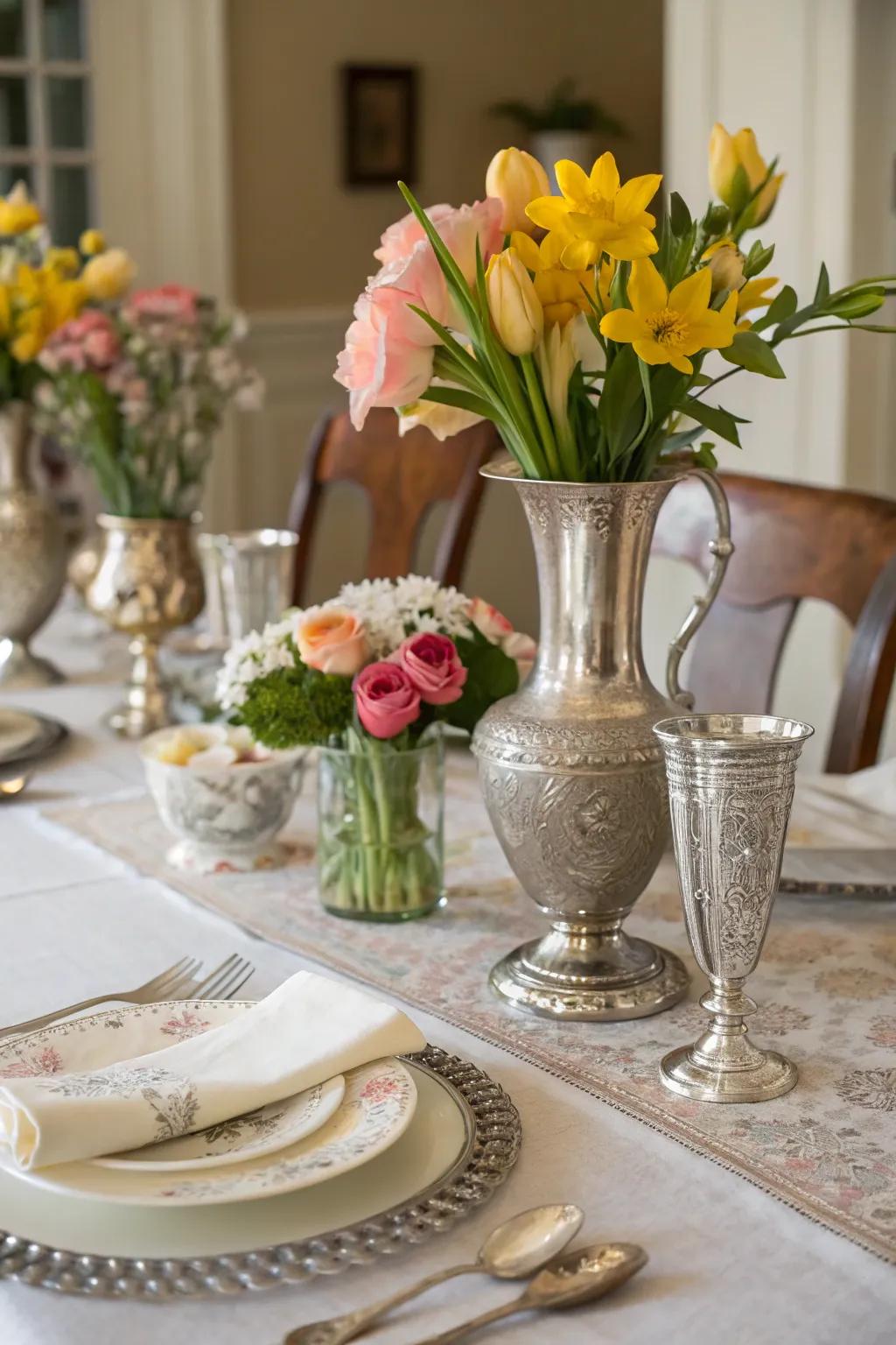 Vintage elements infuse the table with enduring elegance.