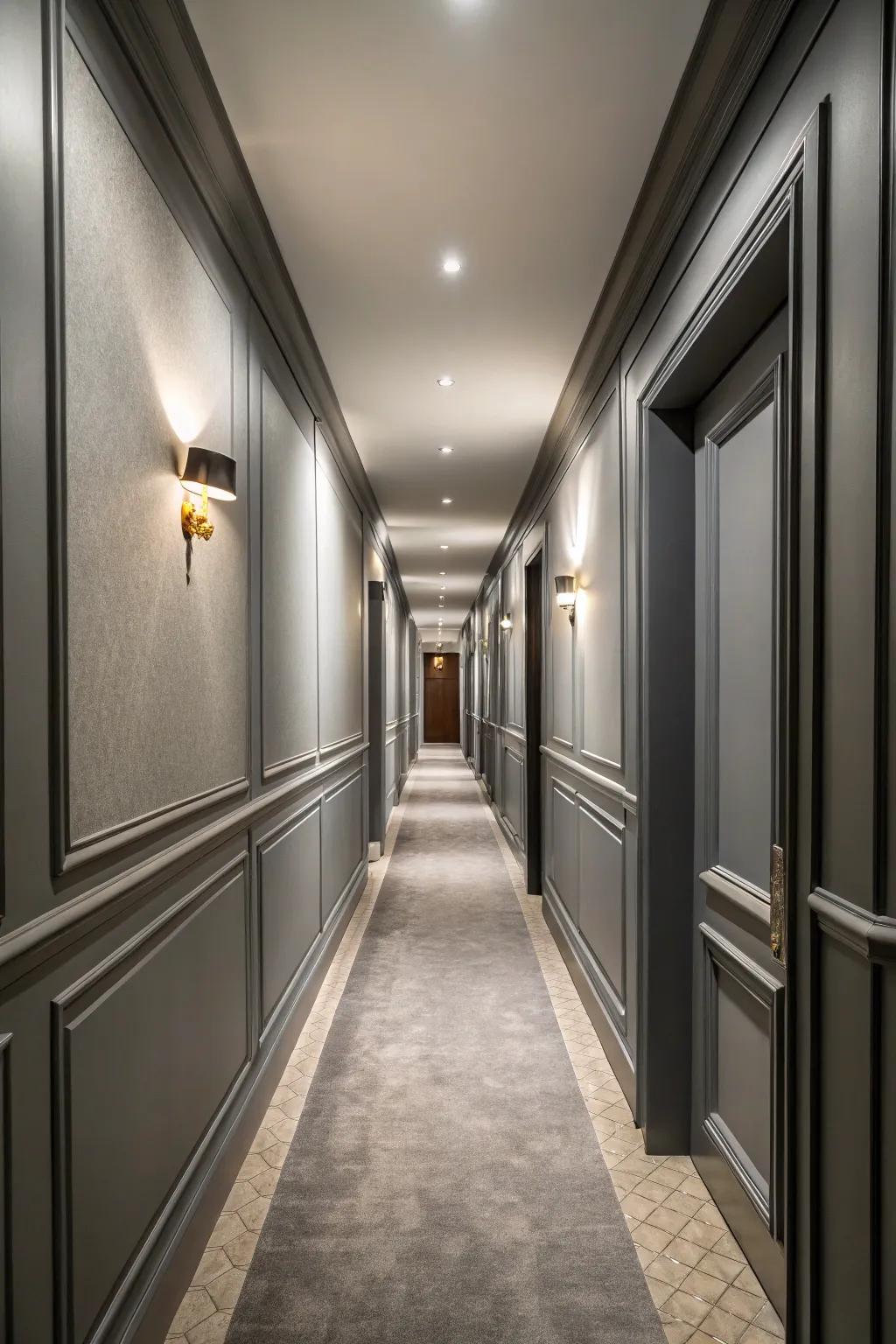 Monochromatic strategies unify and harmonize a slender entryway.