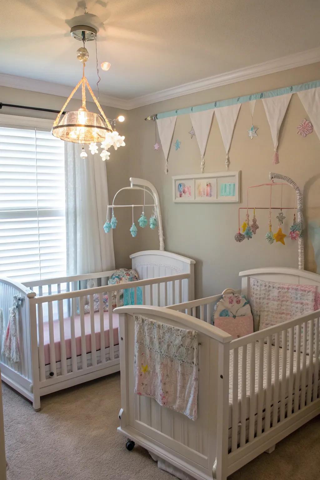 Twin-inspired accents infuse harmony and charm into any nursery.
