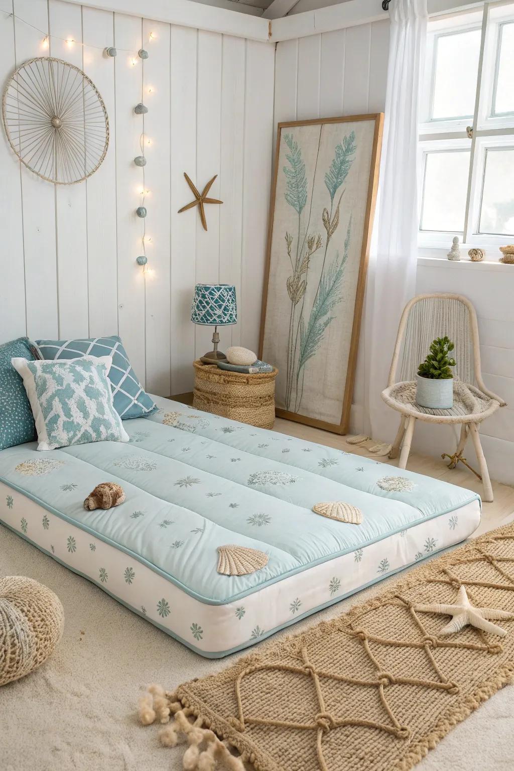Beach-inspired decor imparts a soothing ambiance to your bedroom.