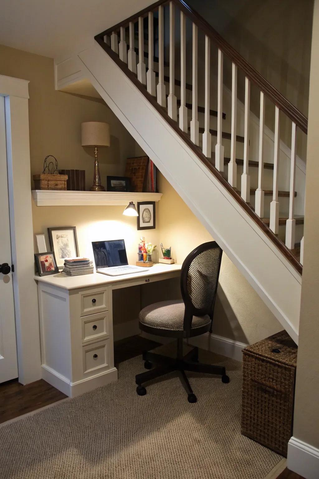 Repurpose neglected spaces for a practical office setup.