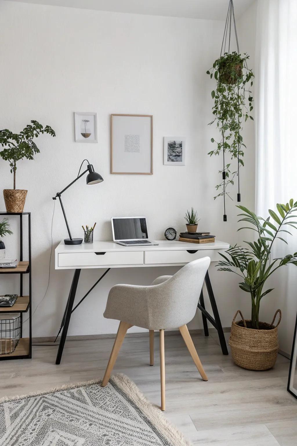 Alabaster walls furnish a pristine and pliable office backdrop.