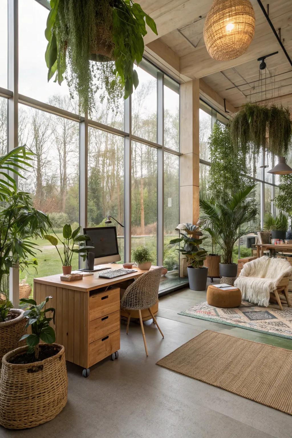 Biophilic designs amplify connections to the natural world internally.