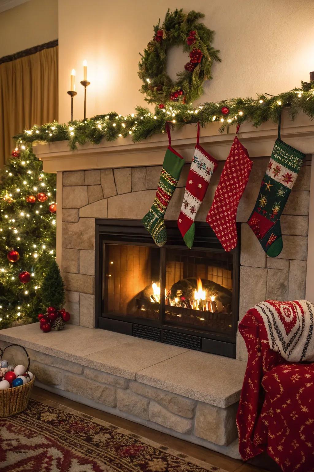 A decorated firepit serves as the dwelling's snug holiday epicenter.