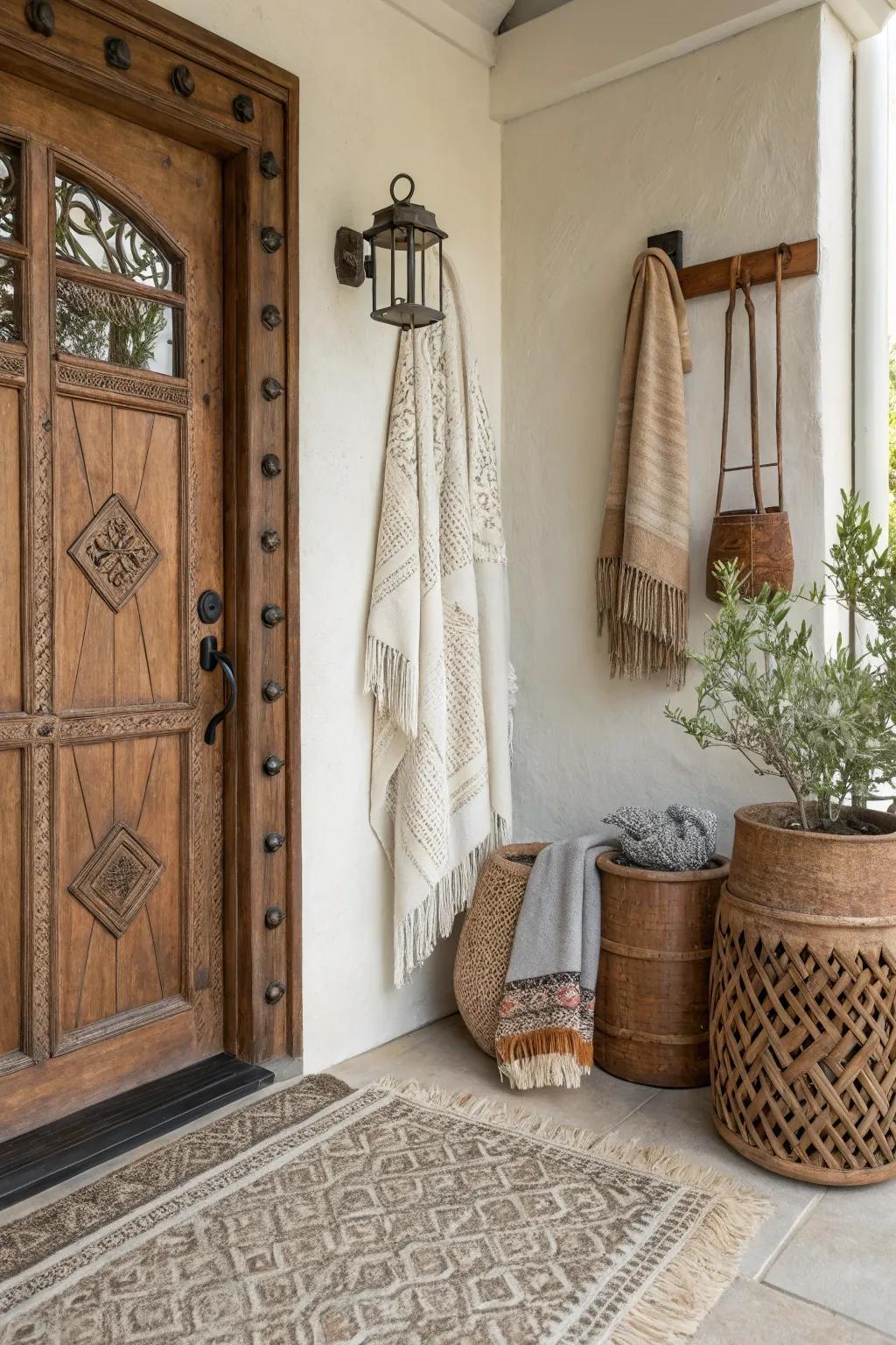 Distinct textures inside an entryway bestow dimension and abundance.
