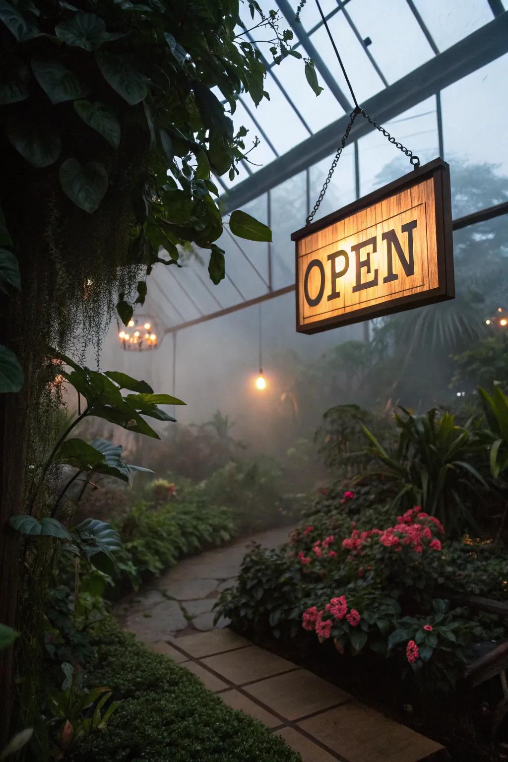 Enliven with magic using a suspended luminescent sign.