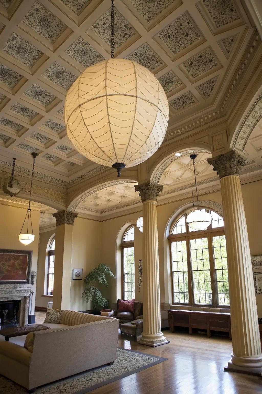 Architectural details enhanced by strategic lighting.