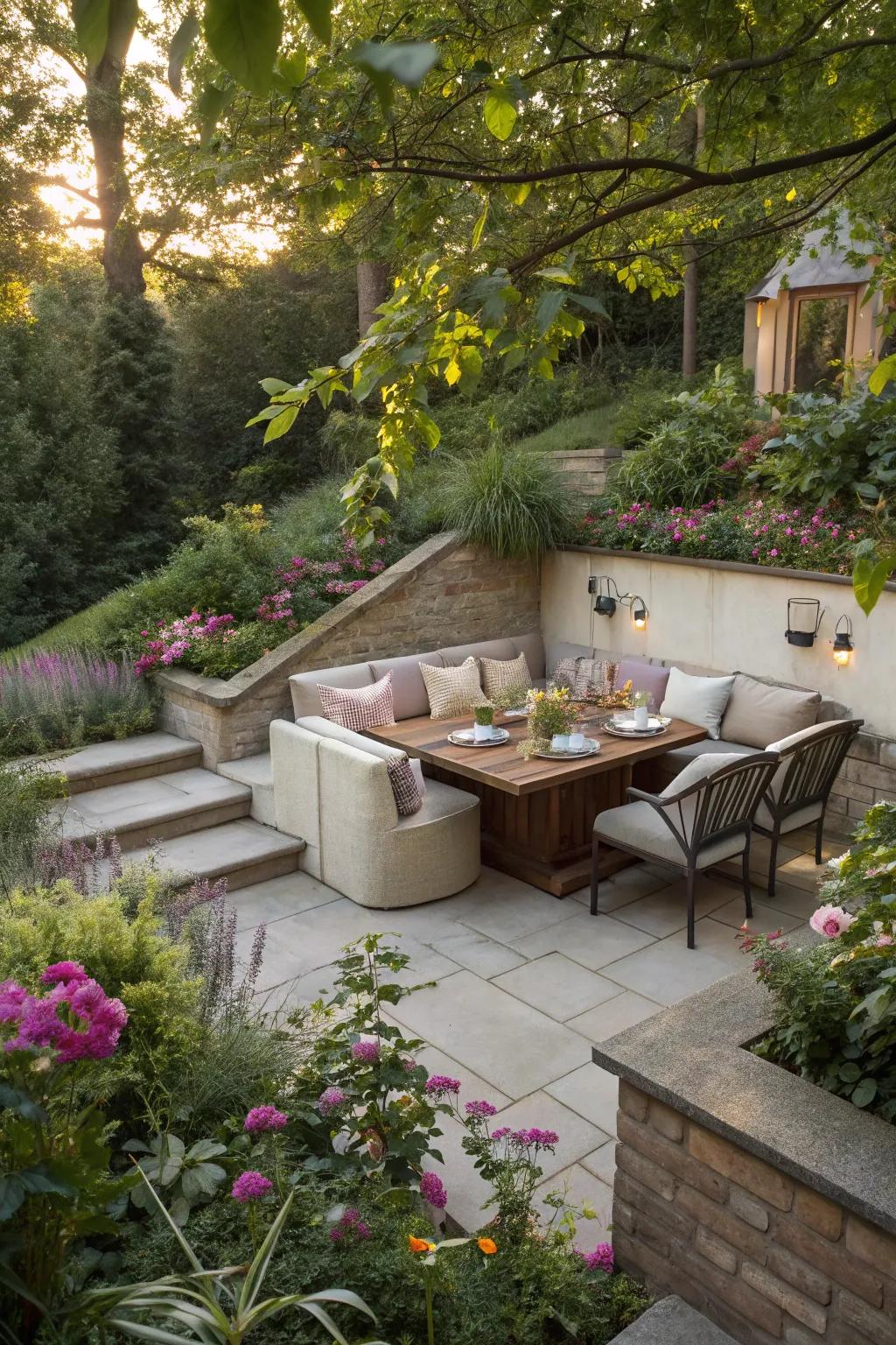 A singular recessed feasting area endowing both intimacy and enchantment.