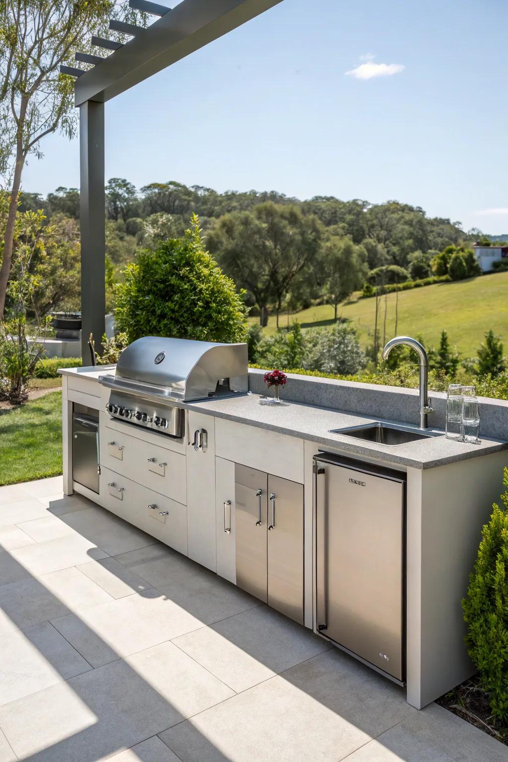 Integrated appliances enhance the functionality of the grill area.