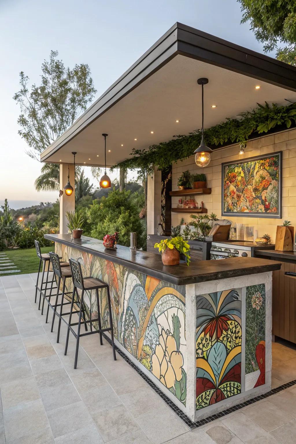 Personal accents make your outdoor kitchen bar singularly yours, reflecting your unique personality.