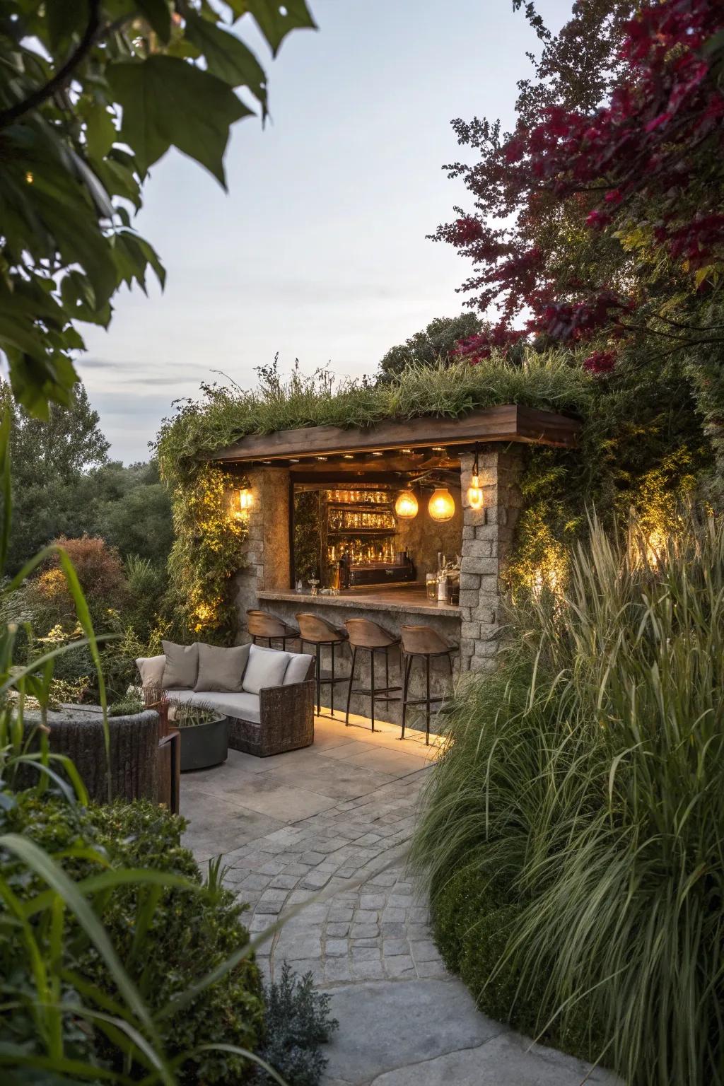 A hidden stone bar haven for personal peace.