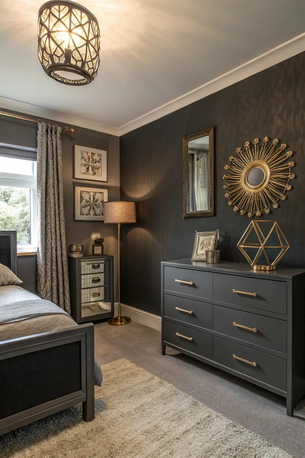 Slate hues add modern drama and depth to compact spaces.