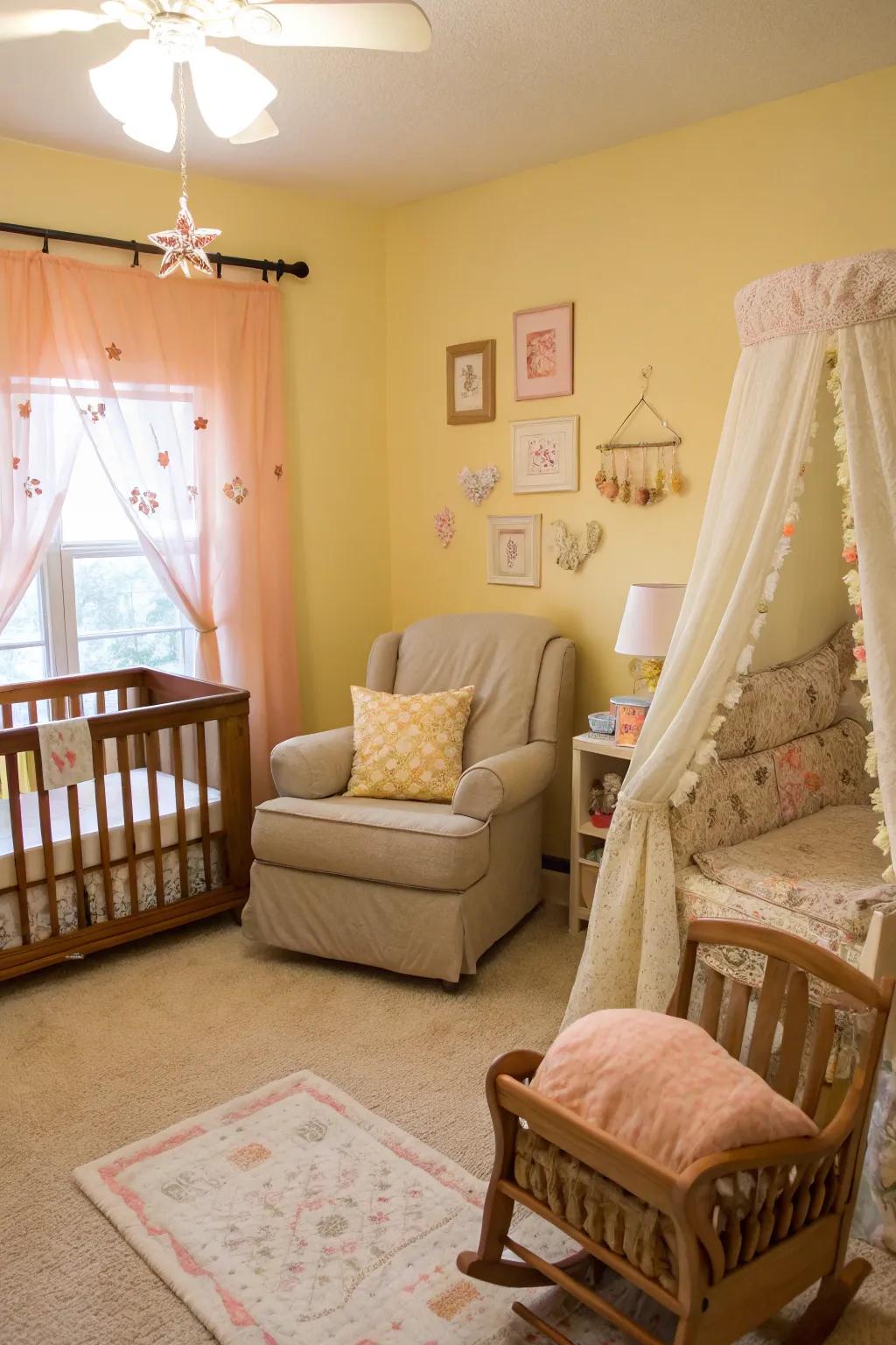 Radiant pastels convey warmth and optimism to the nursery.