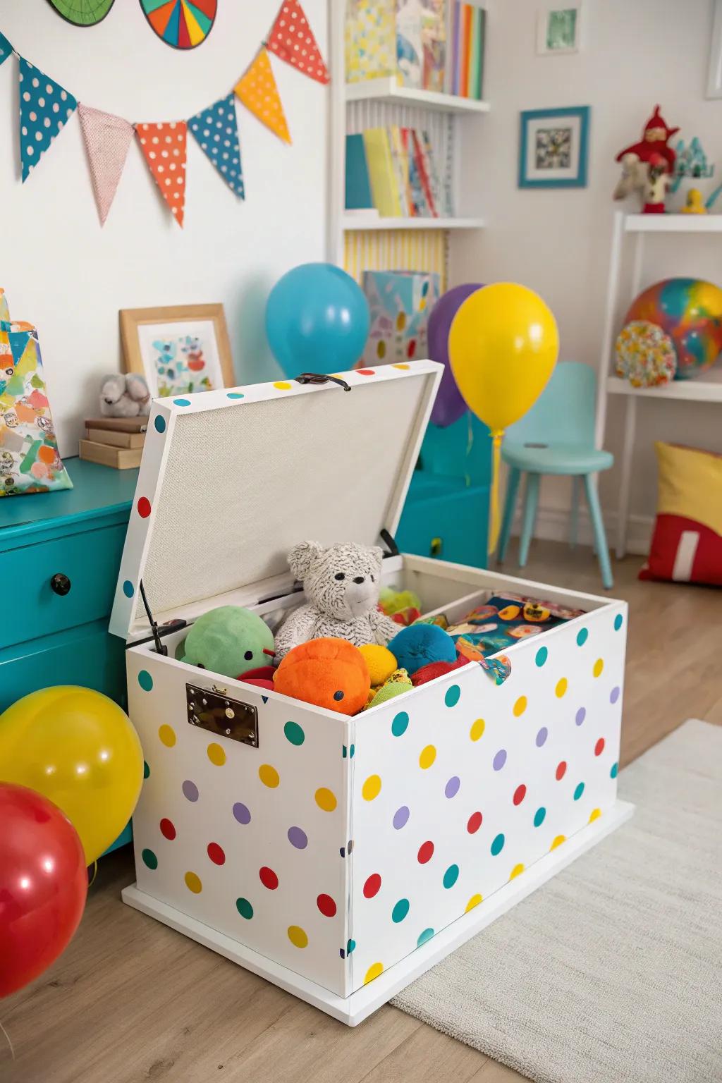 A cheerful circular motif chest, ideal for a child's playroom.
