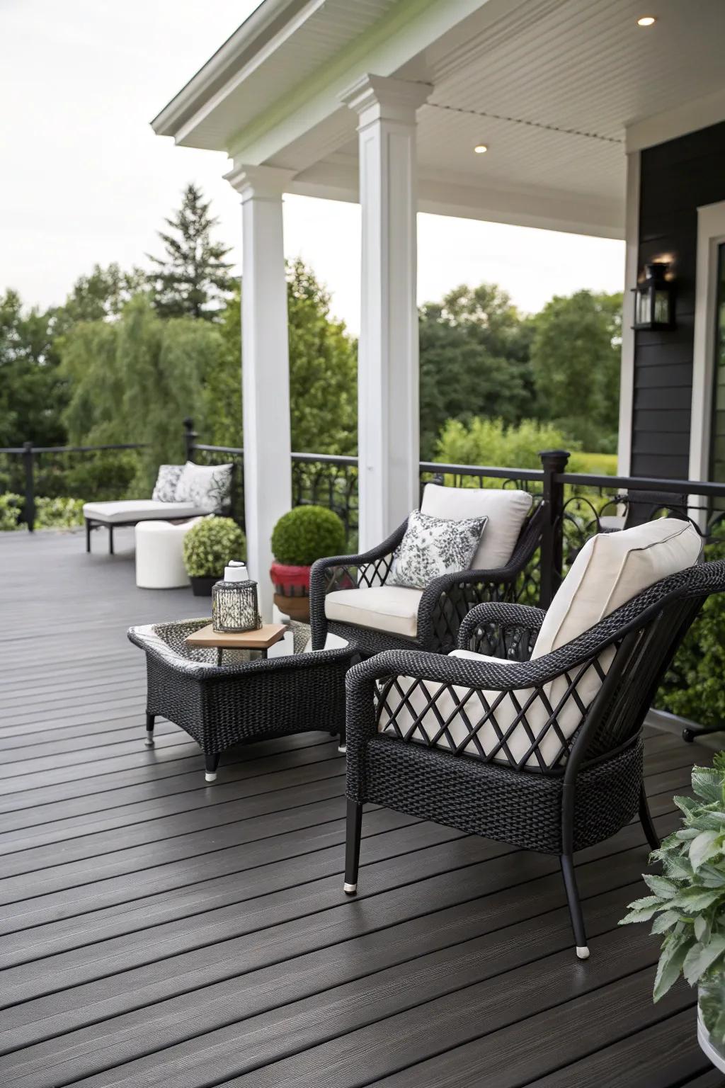 An elegant black and white deck, radiating a timeless and sophisticated aesthetic.