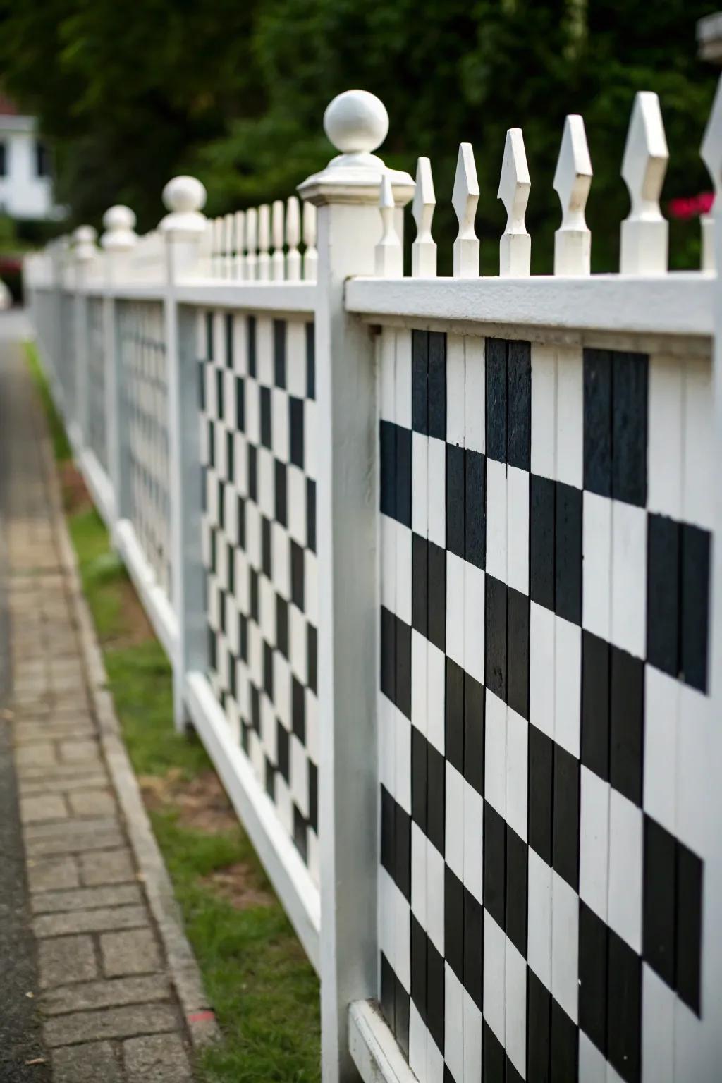 A playful picket fence with a spirited checkered design.