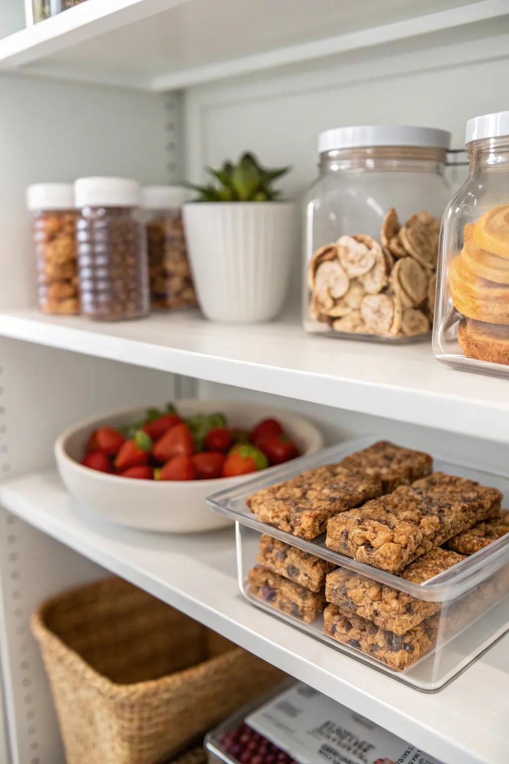 A streamlined food storage offers a clean and tranquil snack storage option.