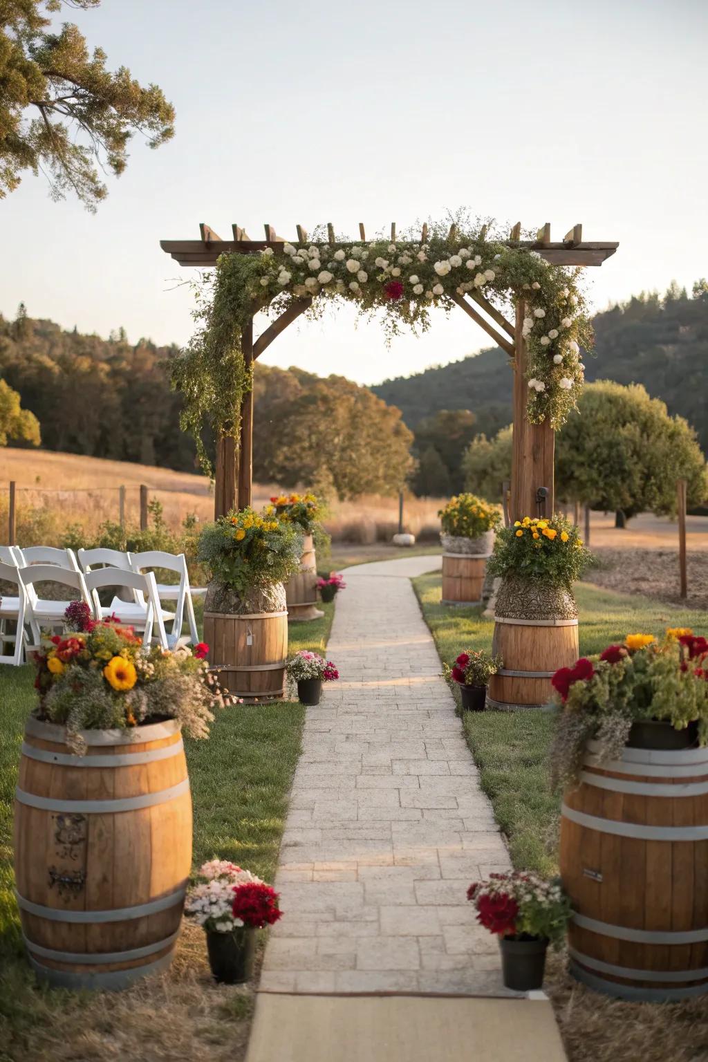 Potted flora harmonize beautifully with the natural surroundings.