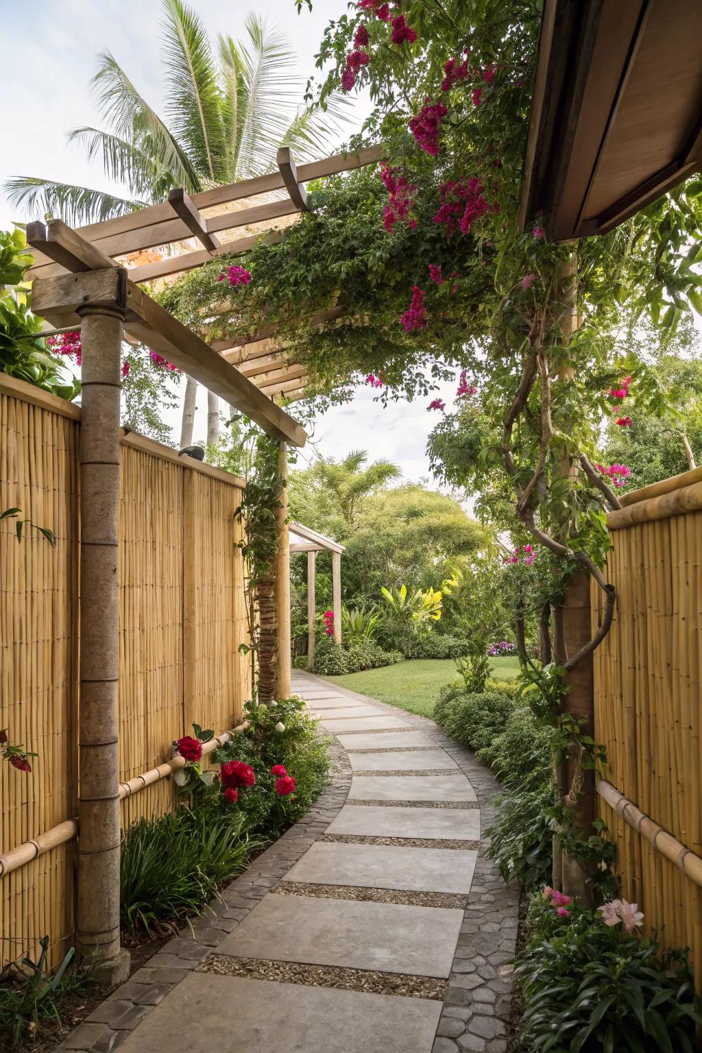 Bamboo walls contribute an exotic and eco-conscious element.