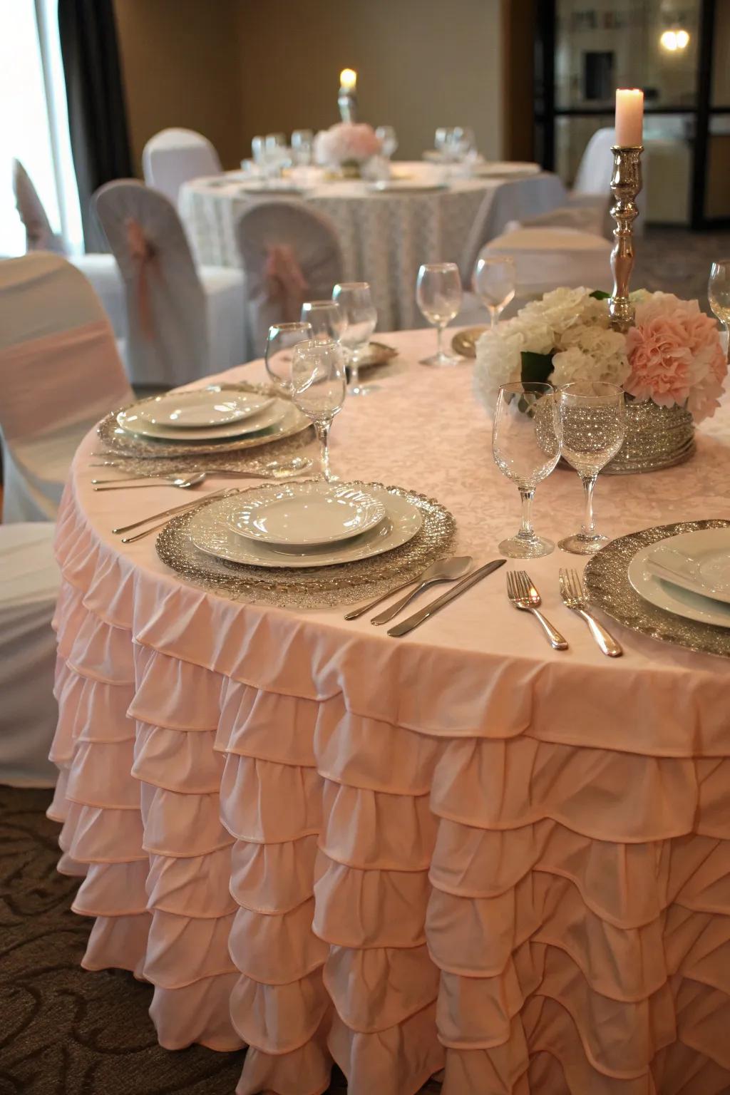 Transform your table with elegant ruffled tablecloths.
