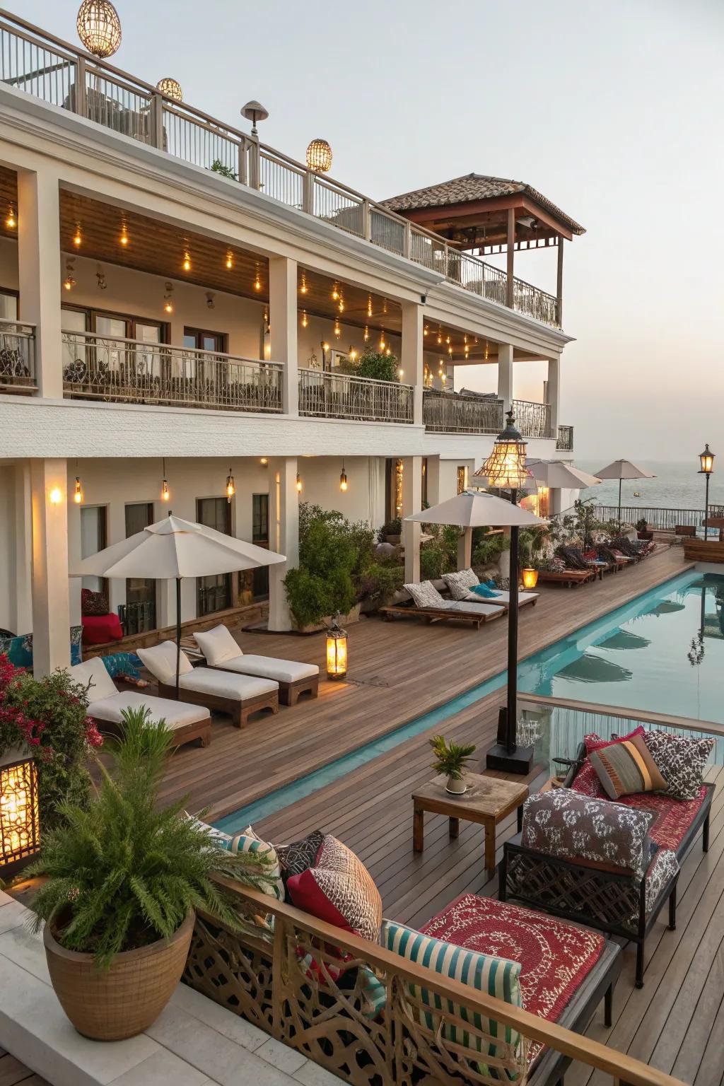 Multi-level decking adds dimension and maximizes area around your pool.