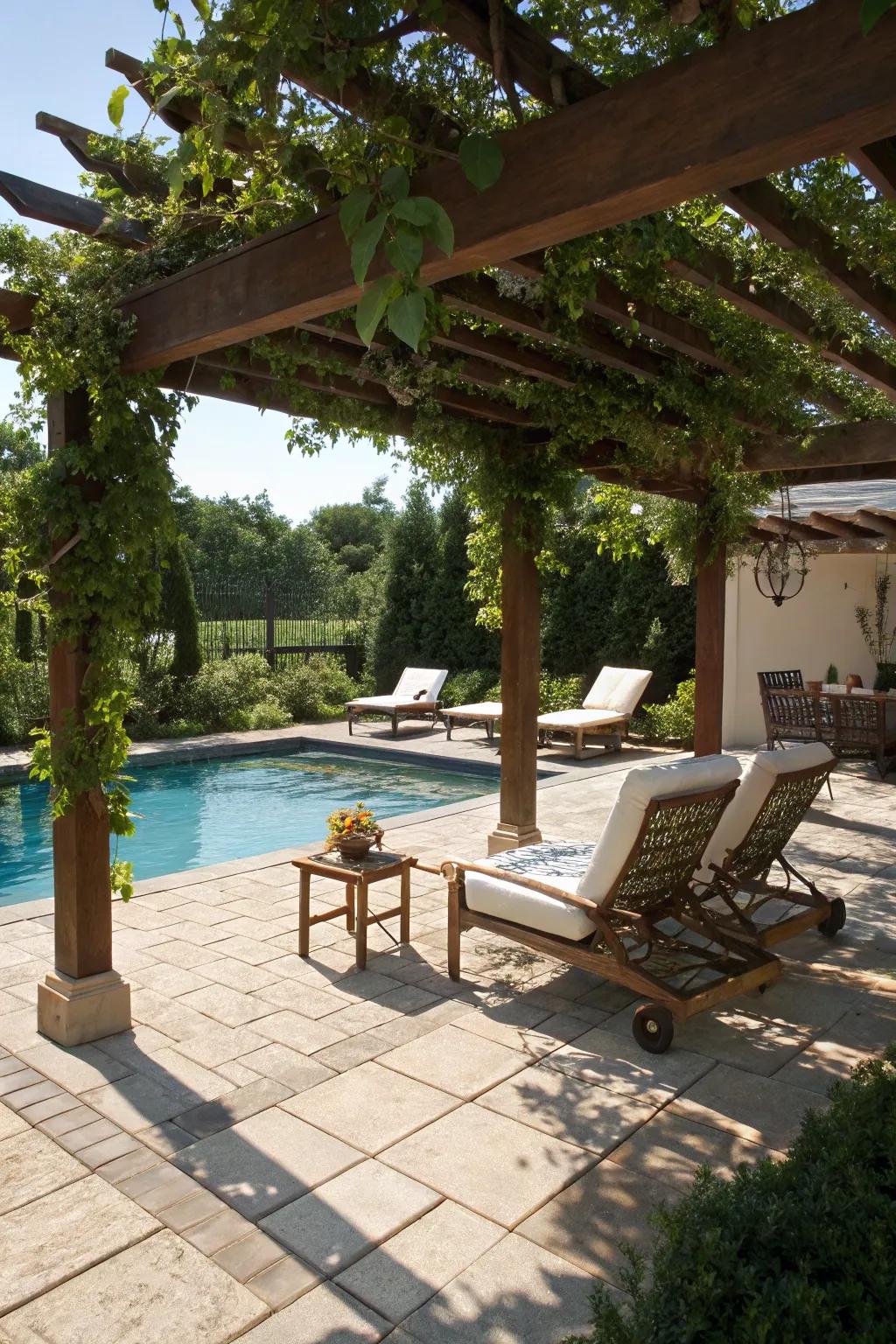 Pergolas offer shade and style to poolside retreats.