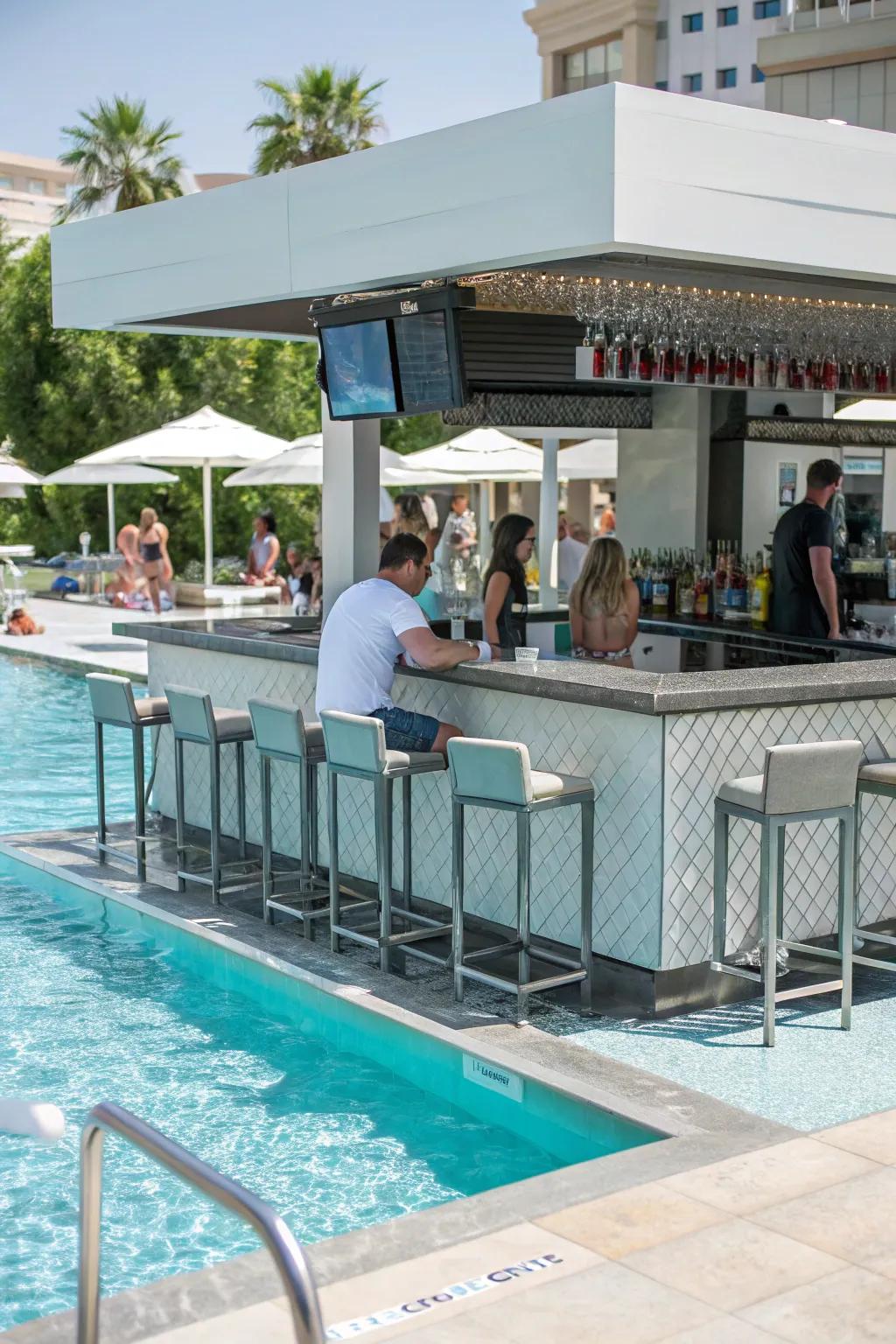 A swim-up counter keeps the fun and refreshments within arm's reach.