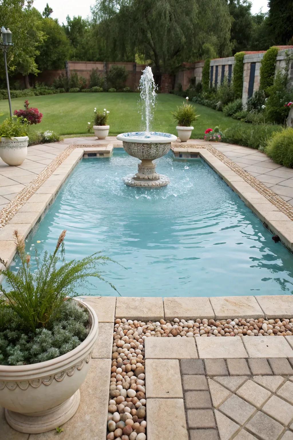 A pool aerator adding elegance and charm to the backyard.