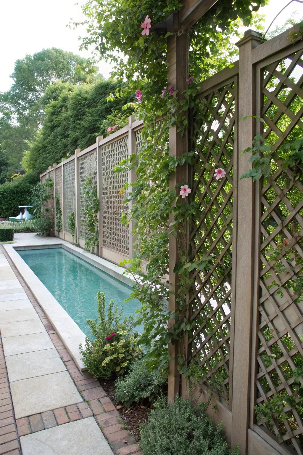 Lattice panels append decorative privacy with a hint of nature.