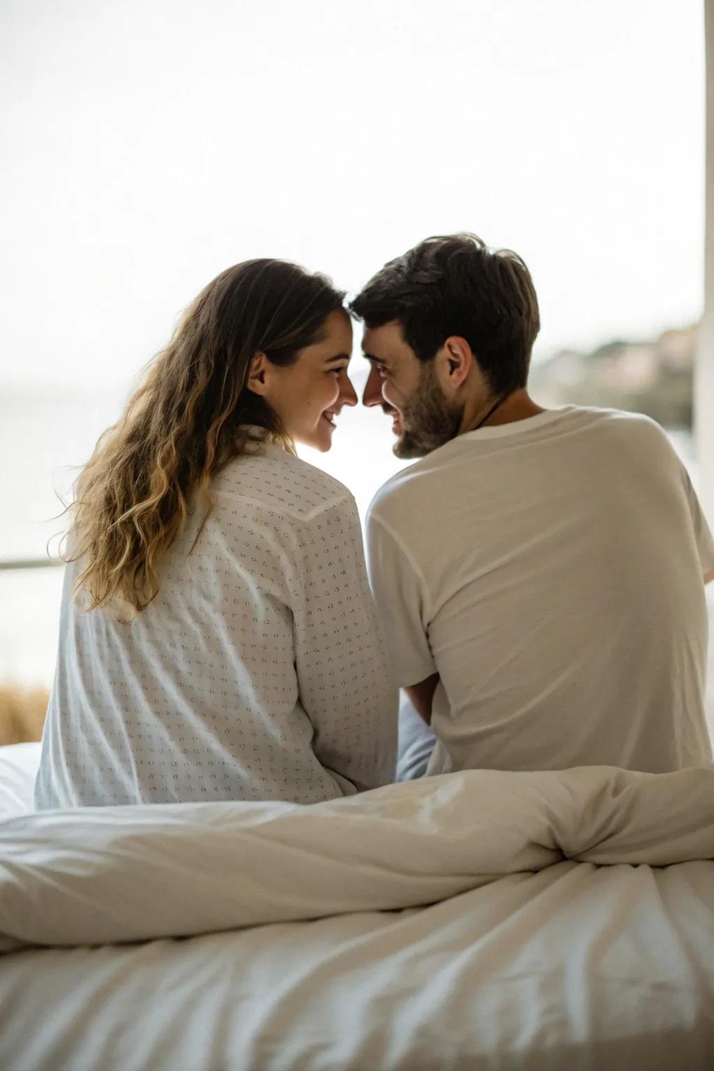 Highlight the elegance of intimate couple moments in your bedroom shoot.