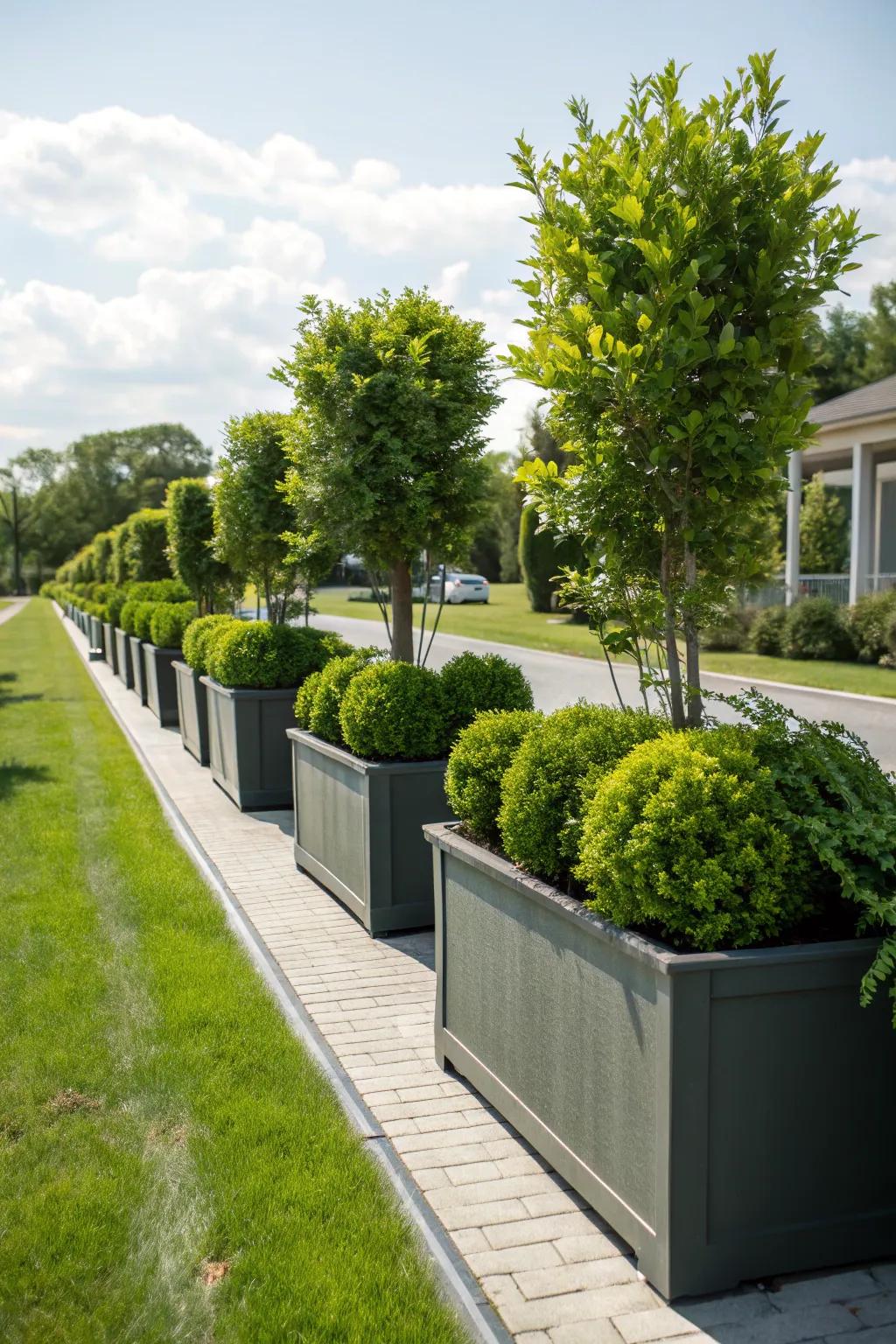 Colourful upright planters fashioning a unique and area-saving divider.