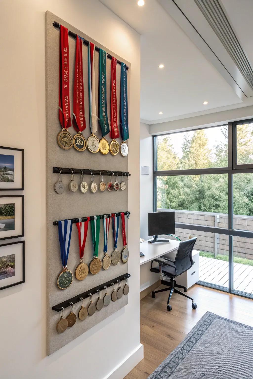 Multi-tiered displays propose refinement and space for burgeoning medal collections.