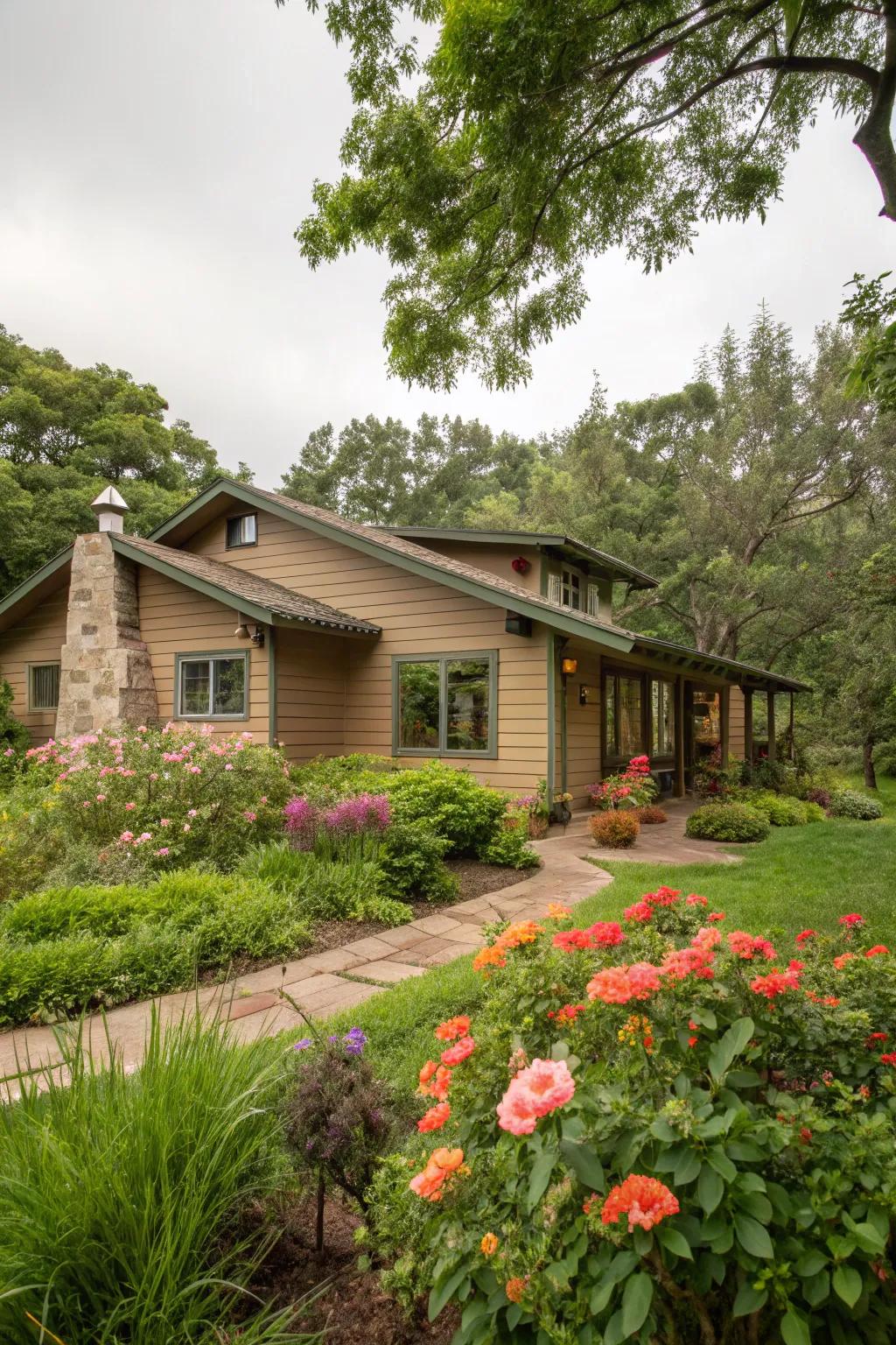 Grounded tones cultivate a serene and anchored façade.