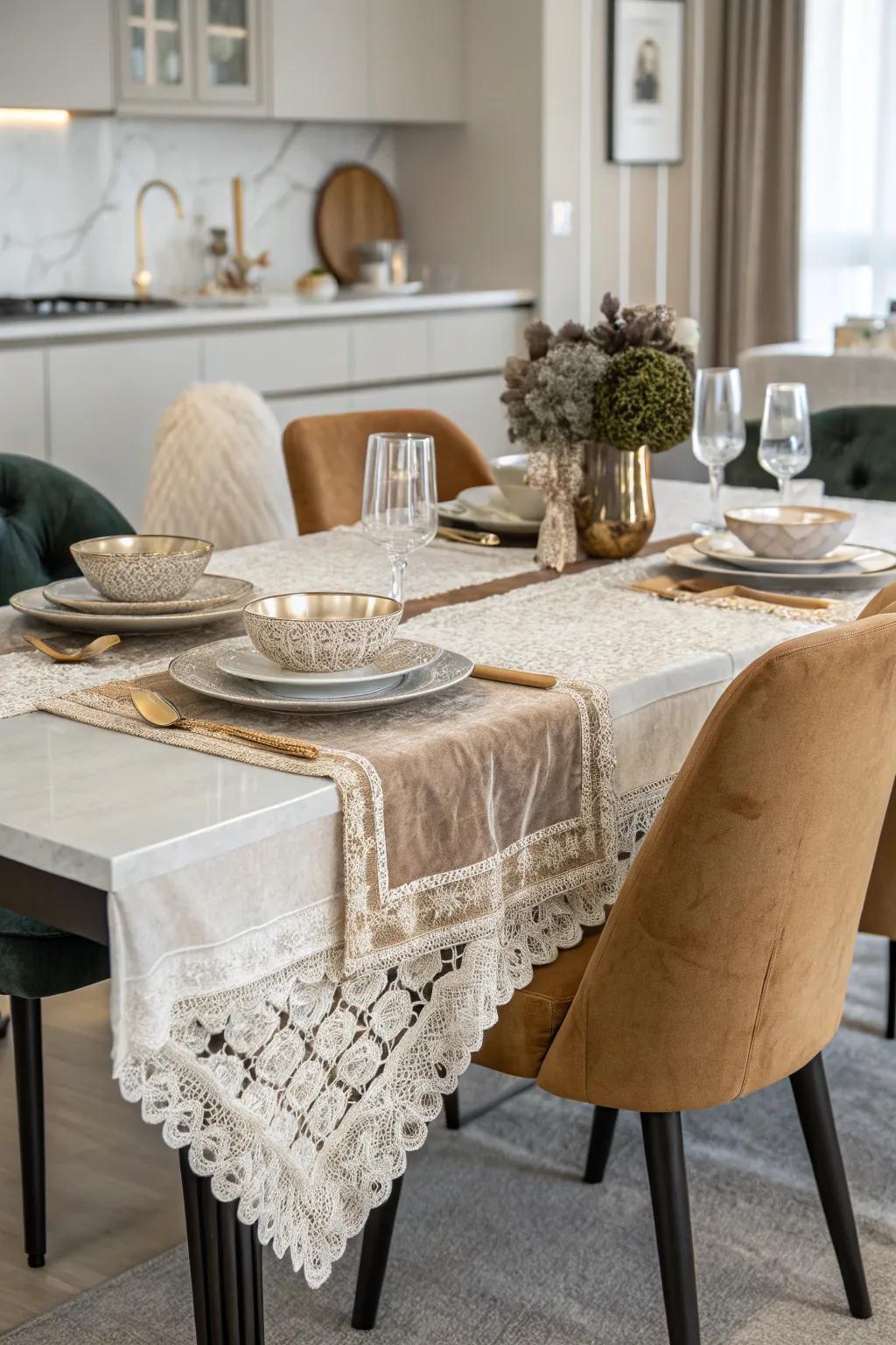 Layered materials infuse depth and fascination.