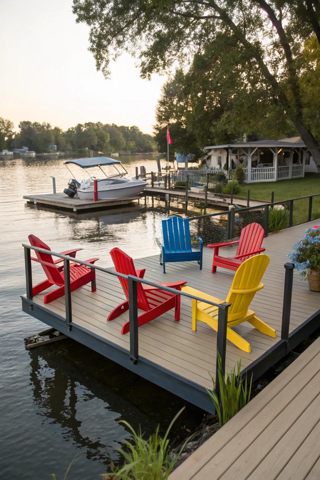 A dock featuring eclectic seating that encourages relaxation.