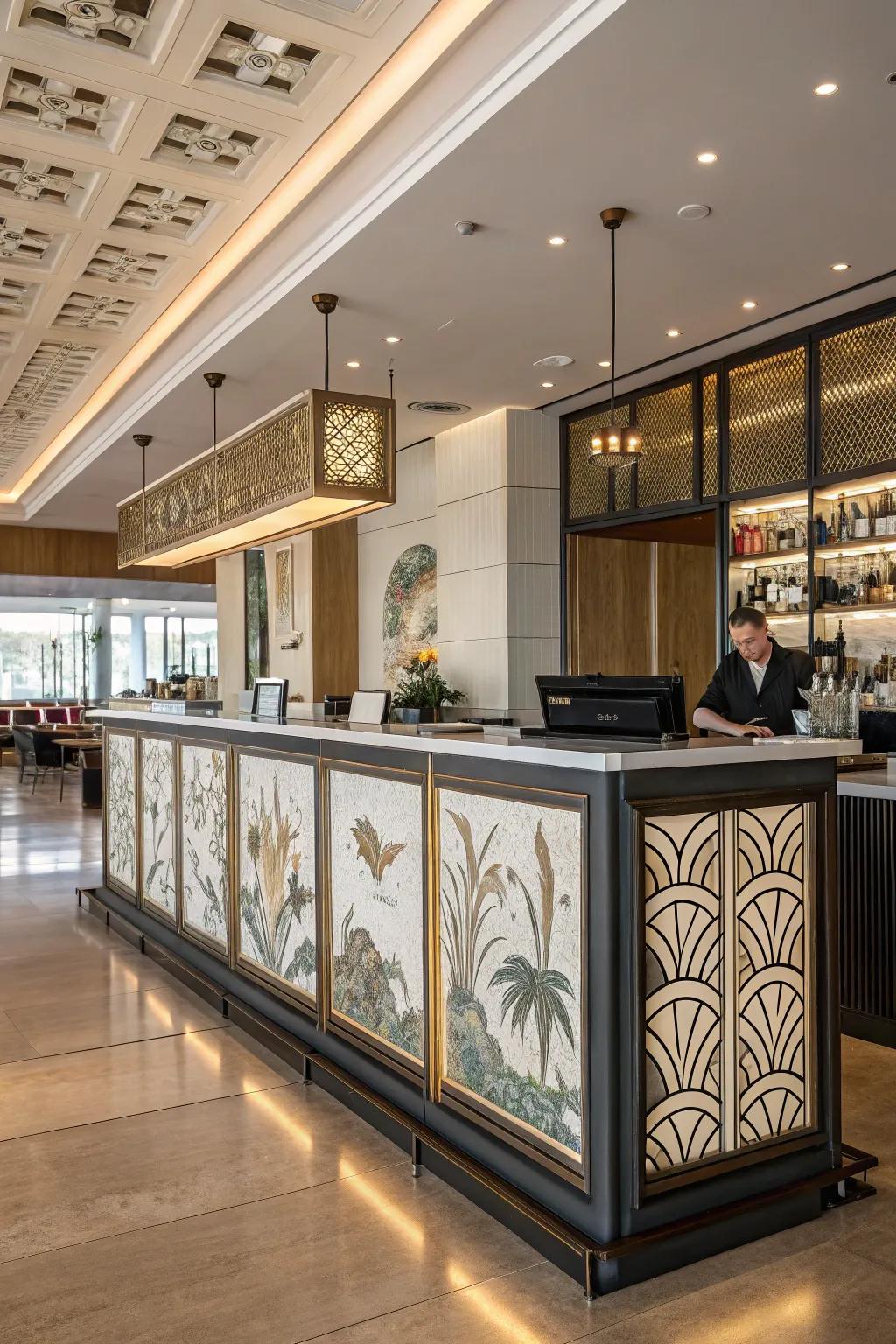 Decorative facades introduce an artistic flair to your reception desk.