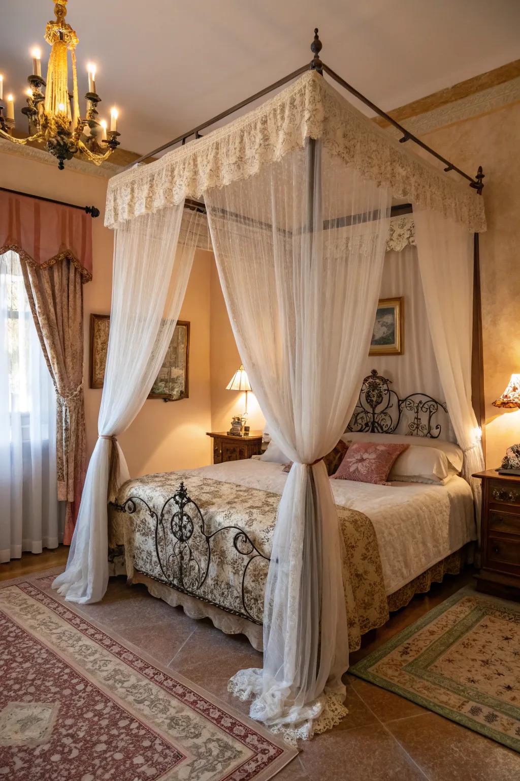 Canopy beds contribute drama and elegance.