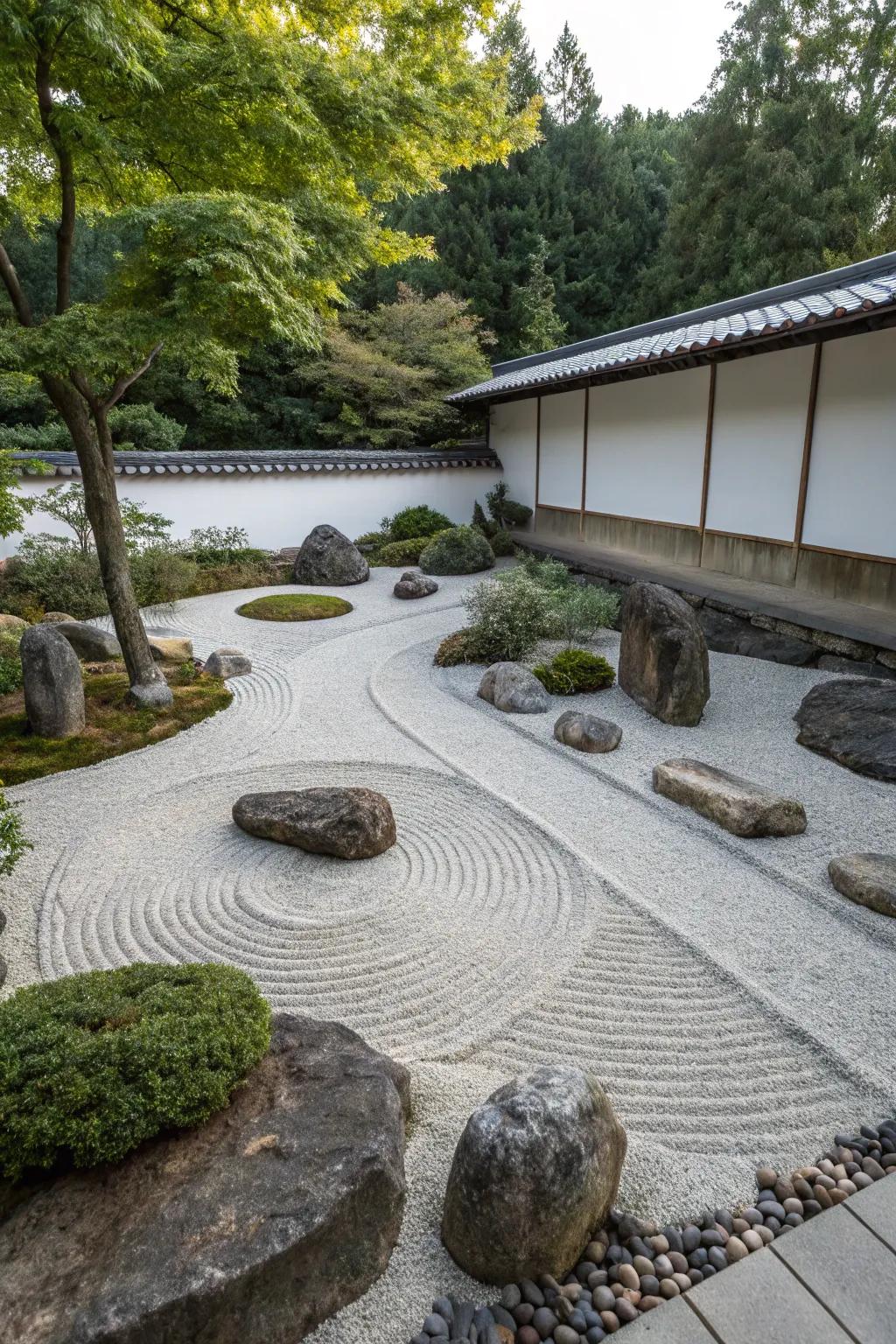 Zen gardens deliver a serene escape utilizing minimalistic stone designs.