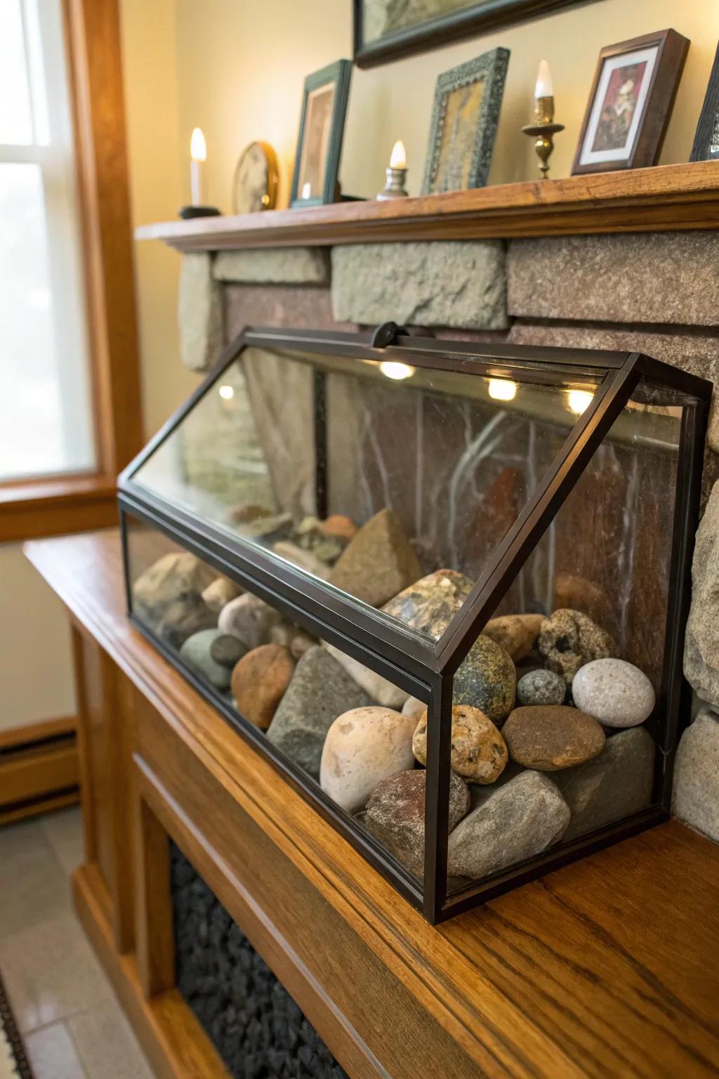 A display box showcasing and protecting rocks