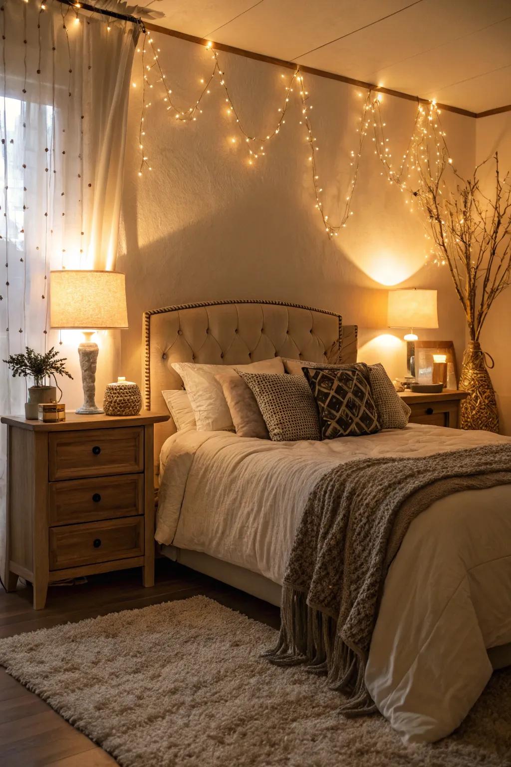 Tiered illumination engenders a refined and warm atmosphere.