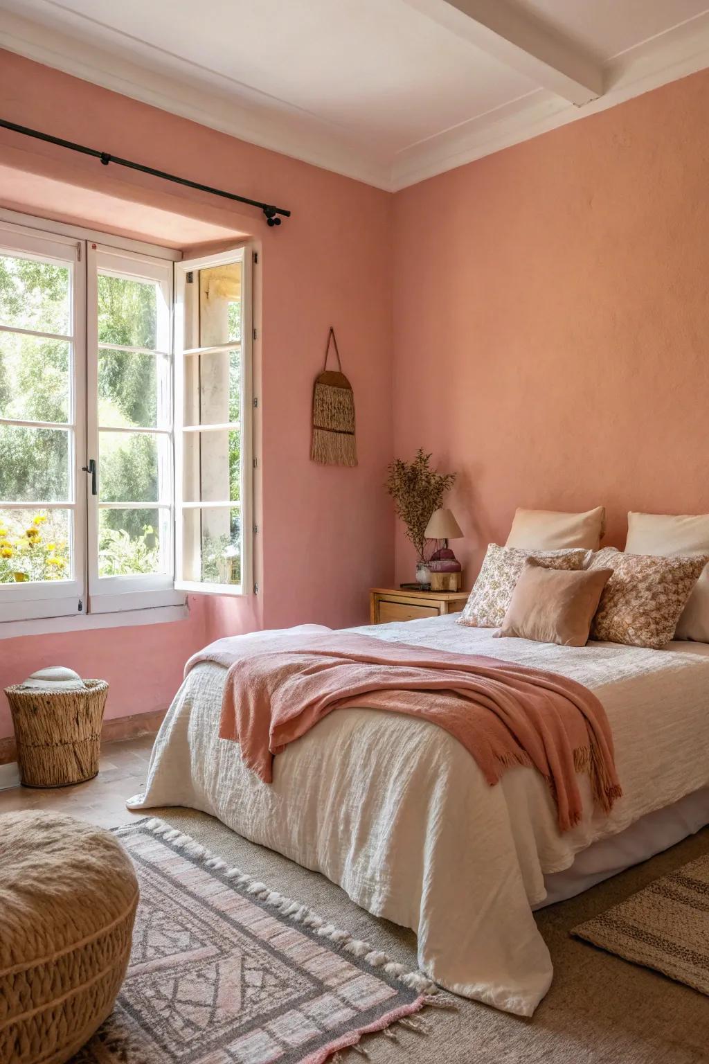 Peach like pinks provide a warm and relaxing effect.