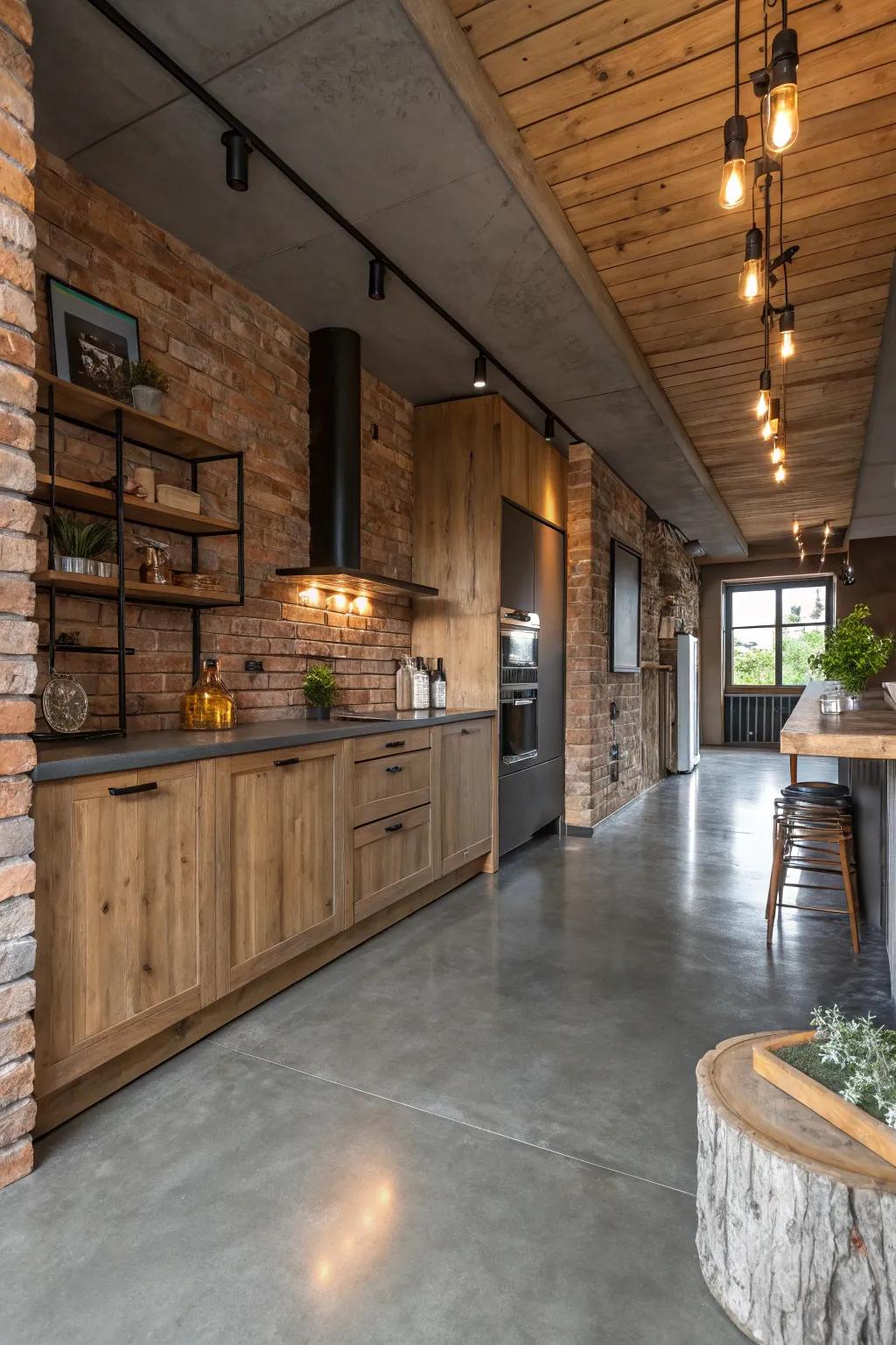 Polished concrete floors merge modernity with rustic charm.