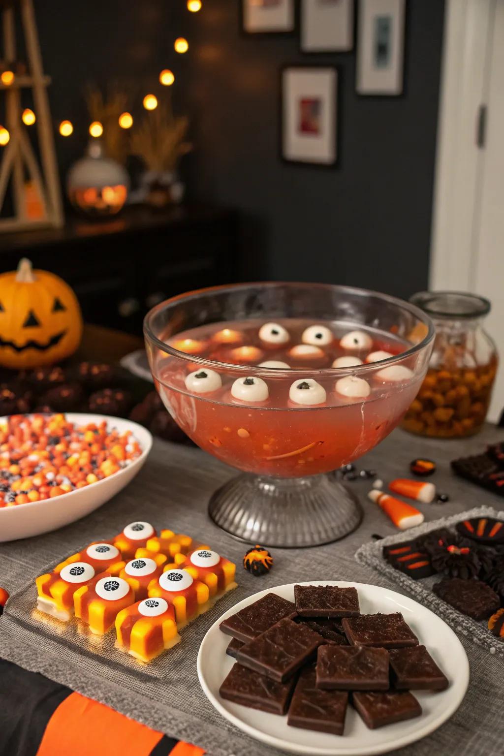 A beverage that stares back introduces a playful fright.