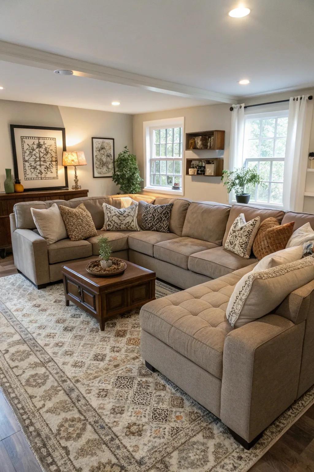 Configurable sectionals provide convenience to all rooms.