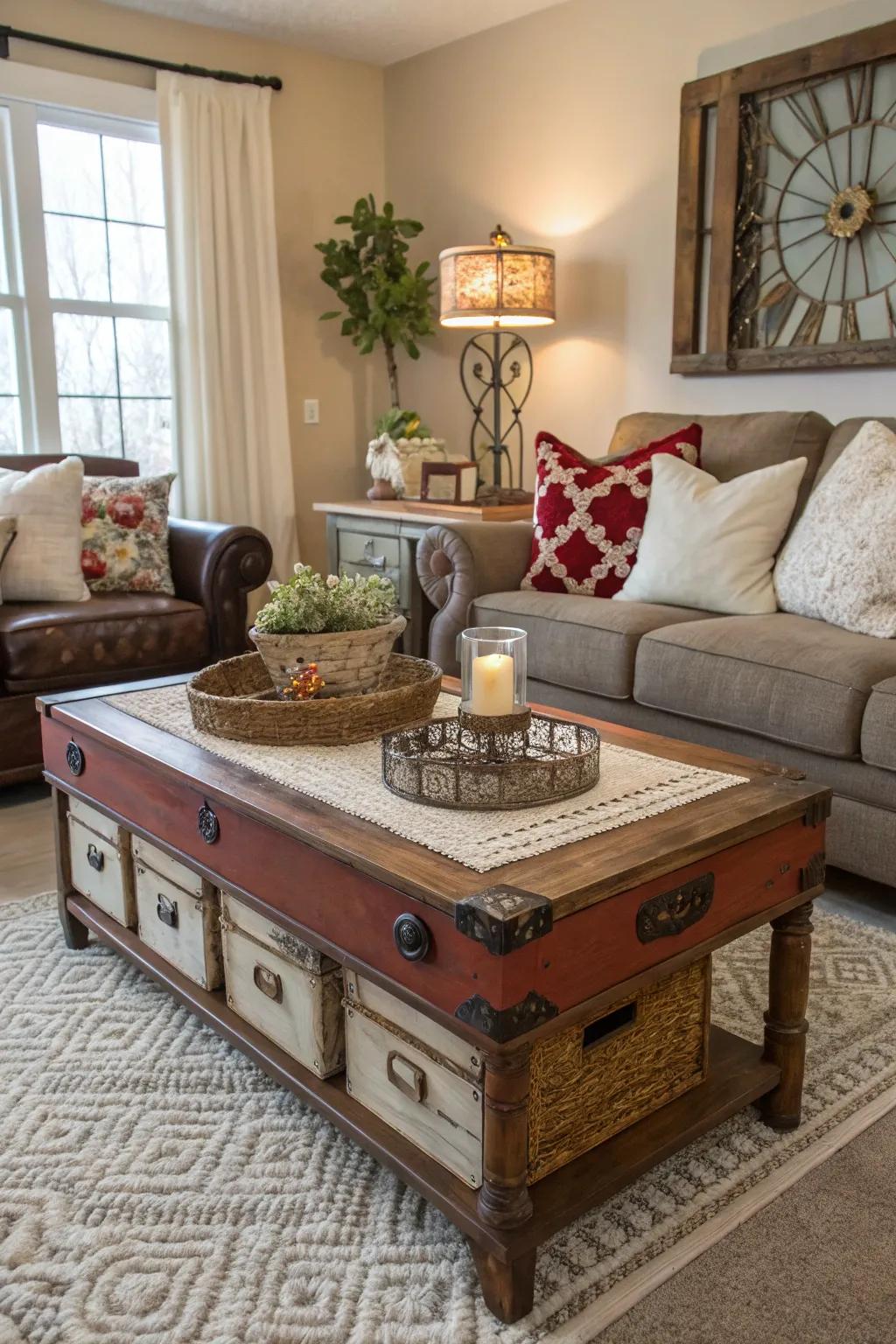 Upcycled furnishing injects a unique, creative touch.