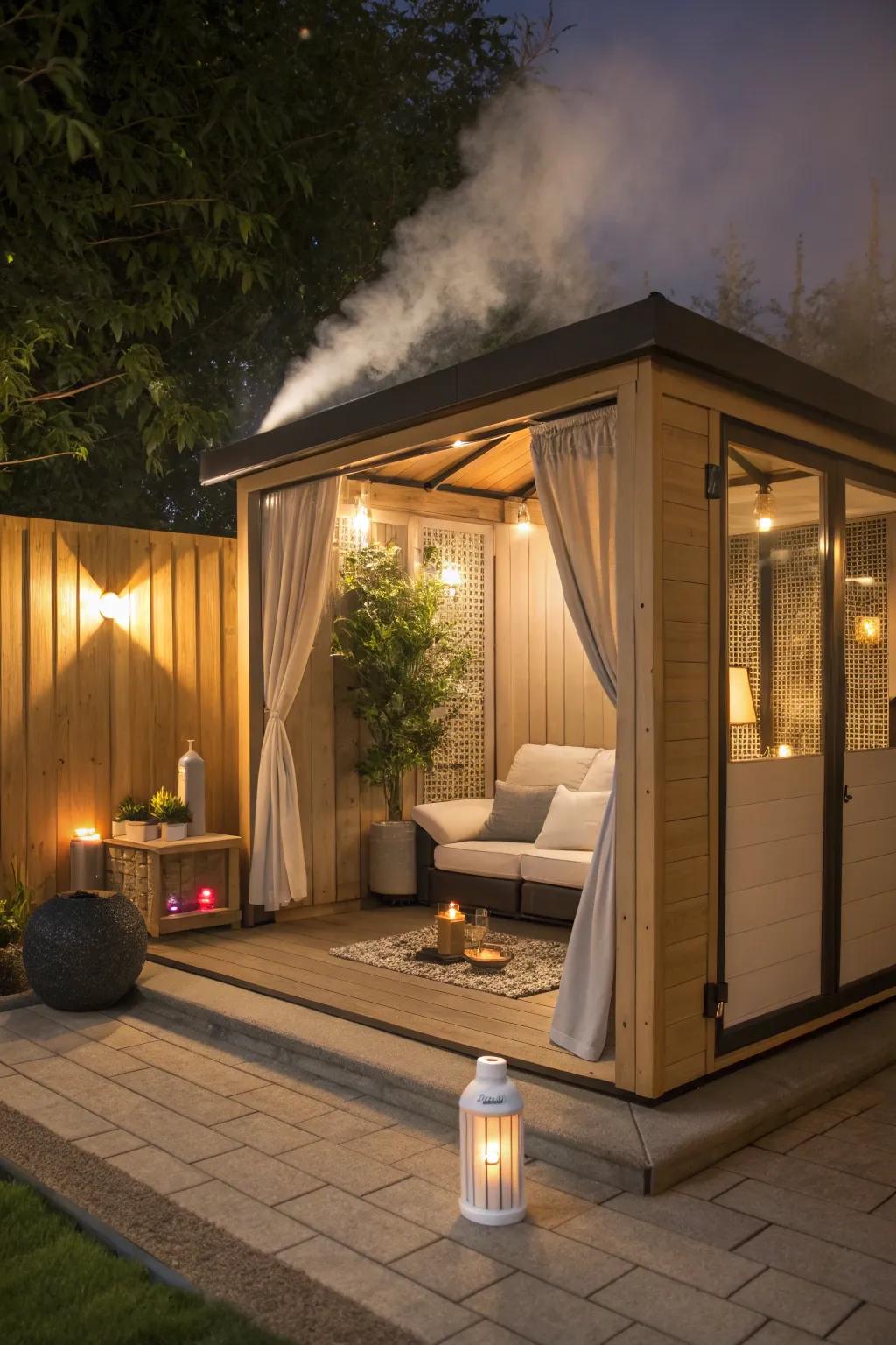 Transform your she shed into a mini spa retreat with calming scents and relaxing seating.