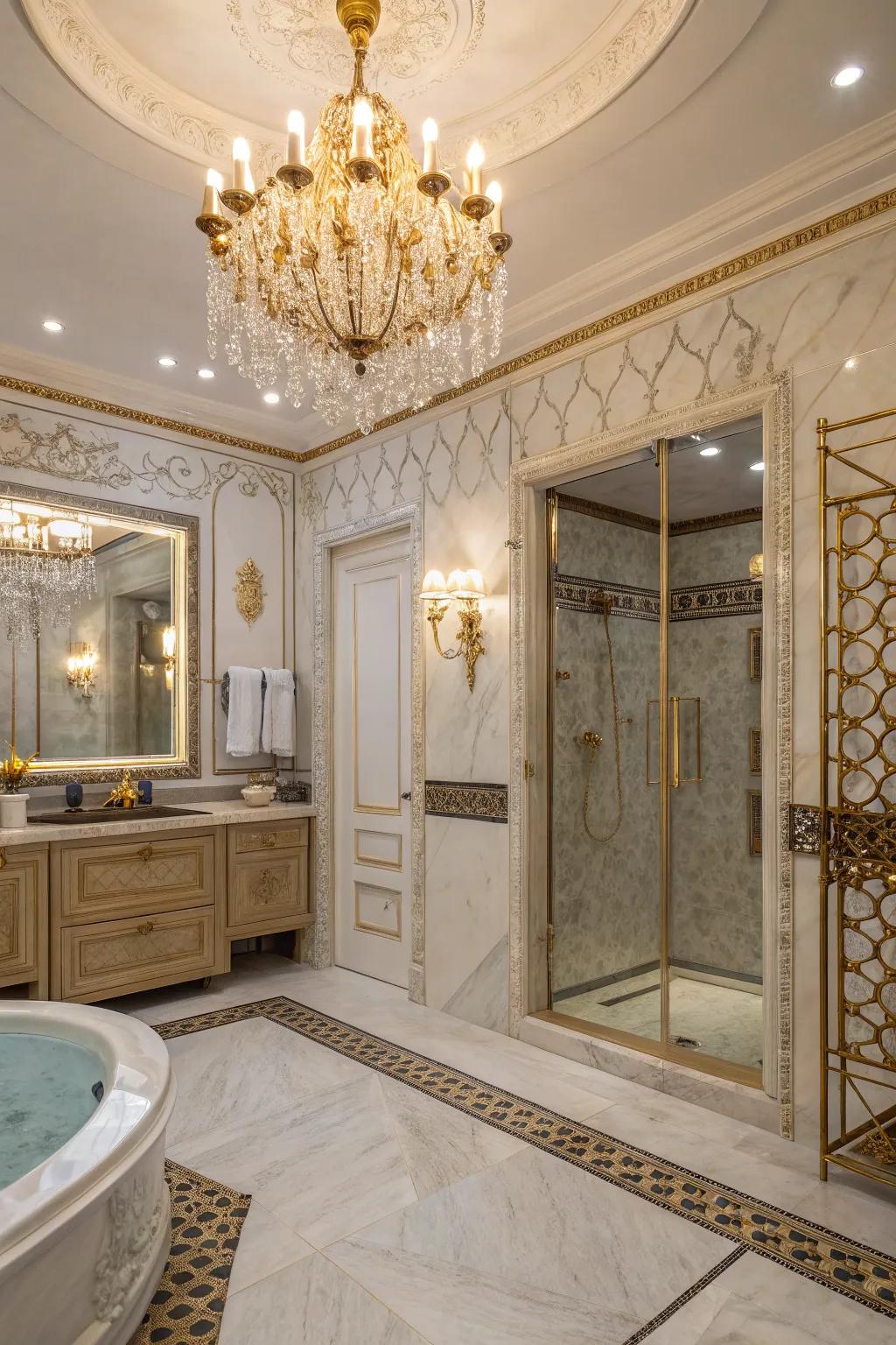 Illuminated chandeliers offer a luxurious touch.