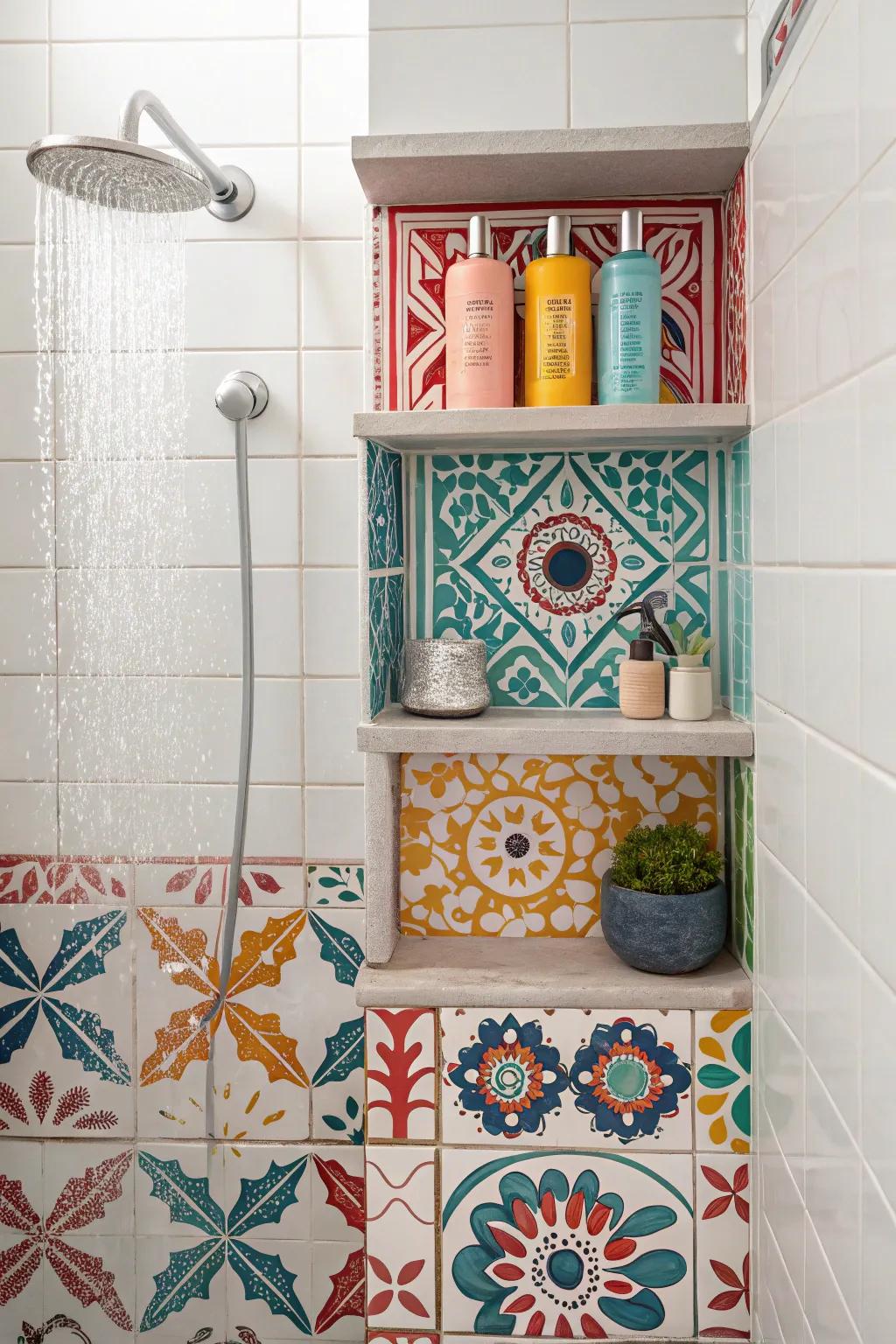 Ceramic-laid fixtures featuring daring motifs contribute artistic panache.
