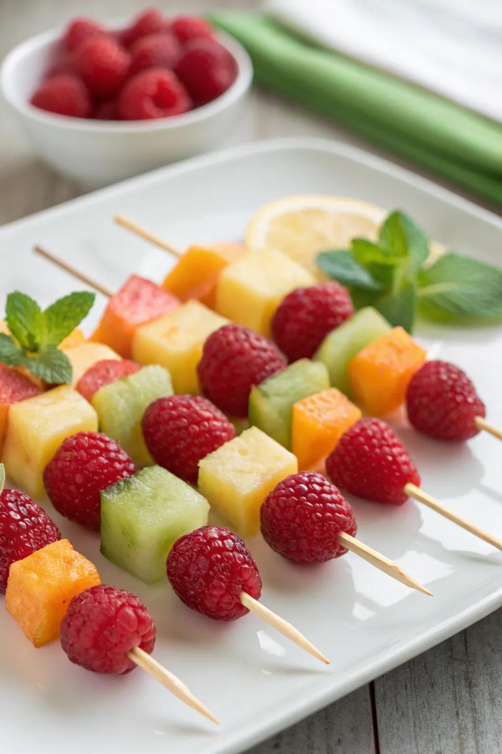 Fruit skewers supply a playful deviation from traditional service.